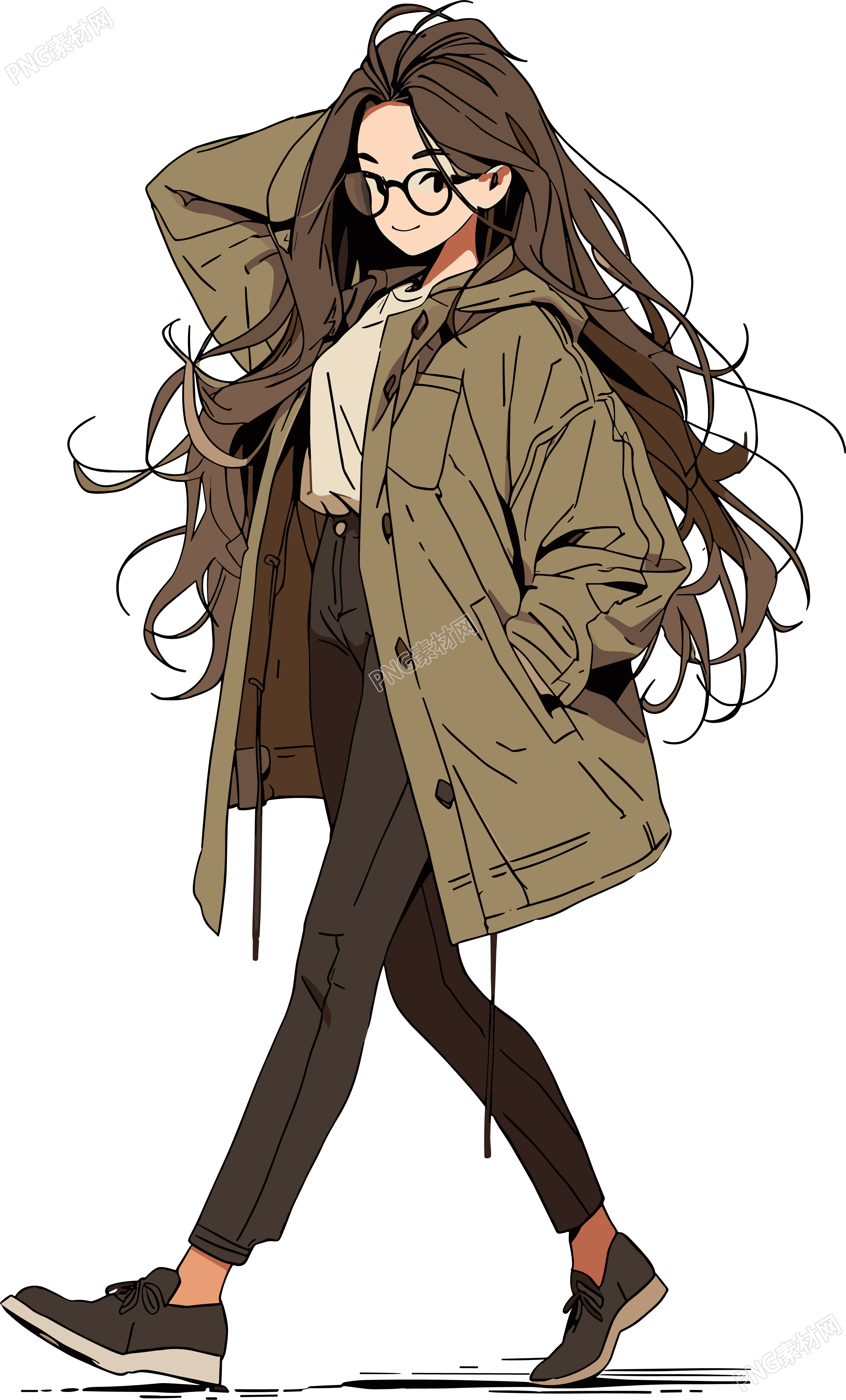 美拉德風(fēng)衣美女圖形素材PNG