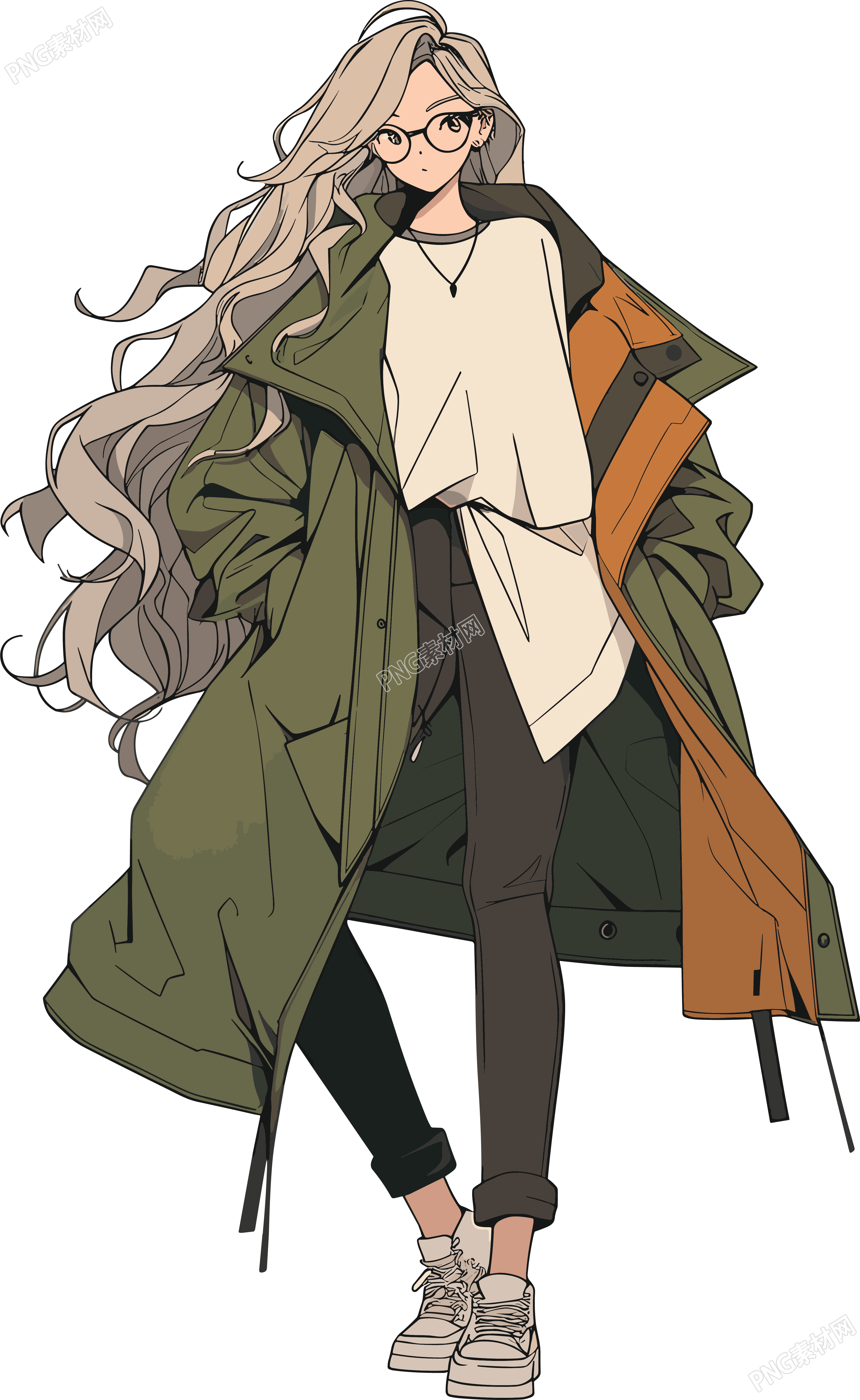 美拉德风衣美女插画素材
