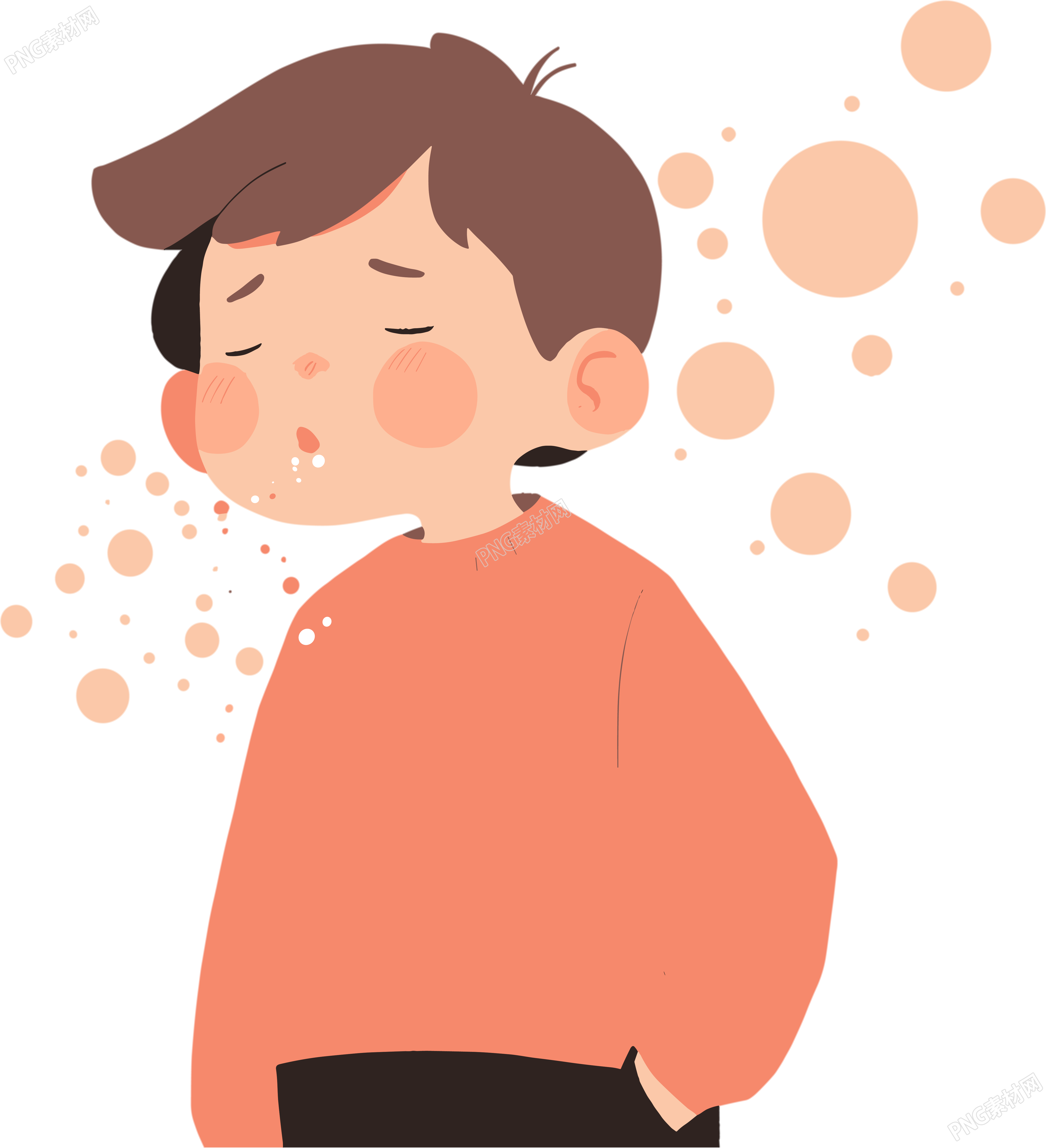 生病男孩咳嗽平面设计插图