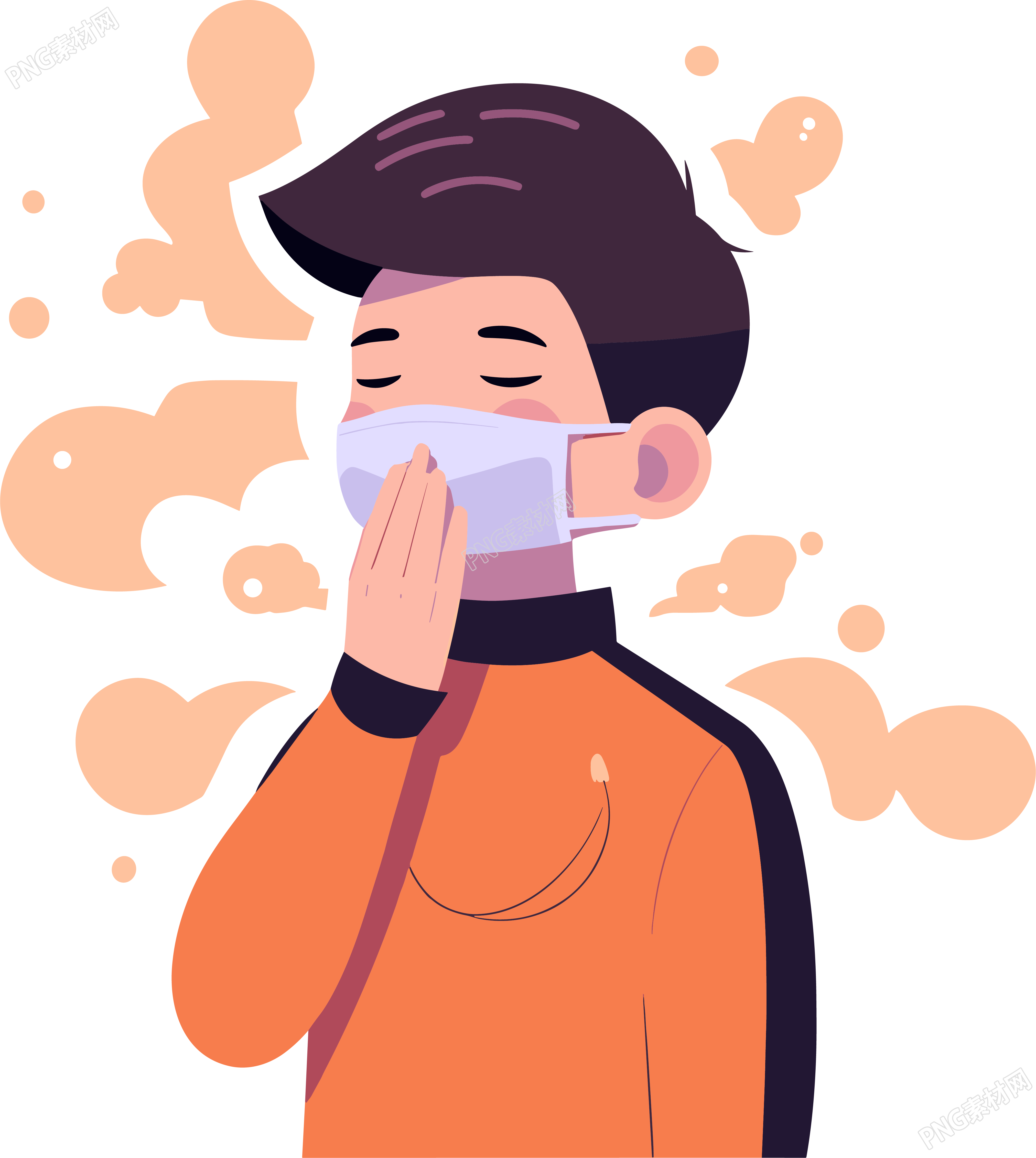 生病男孩戴口罩插画