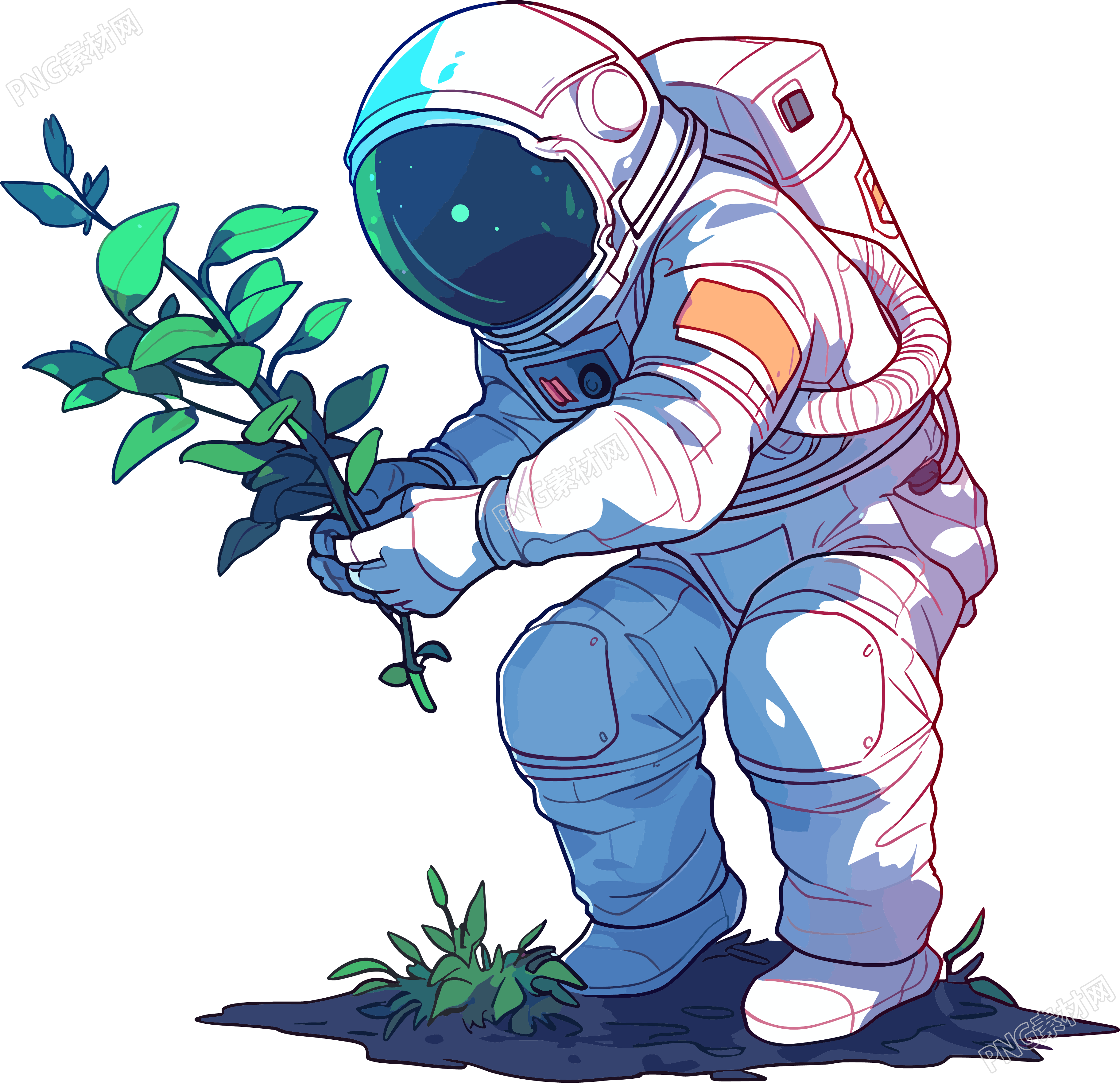 宇航员和植物PNG图形素材