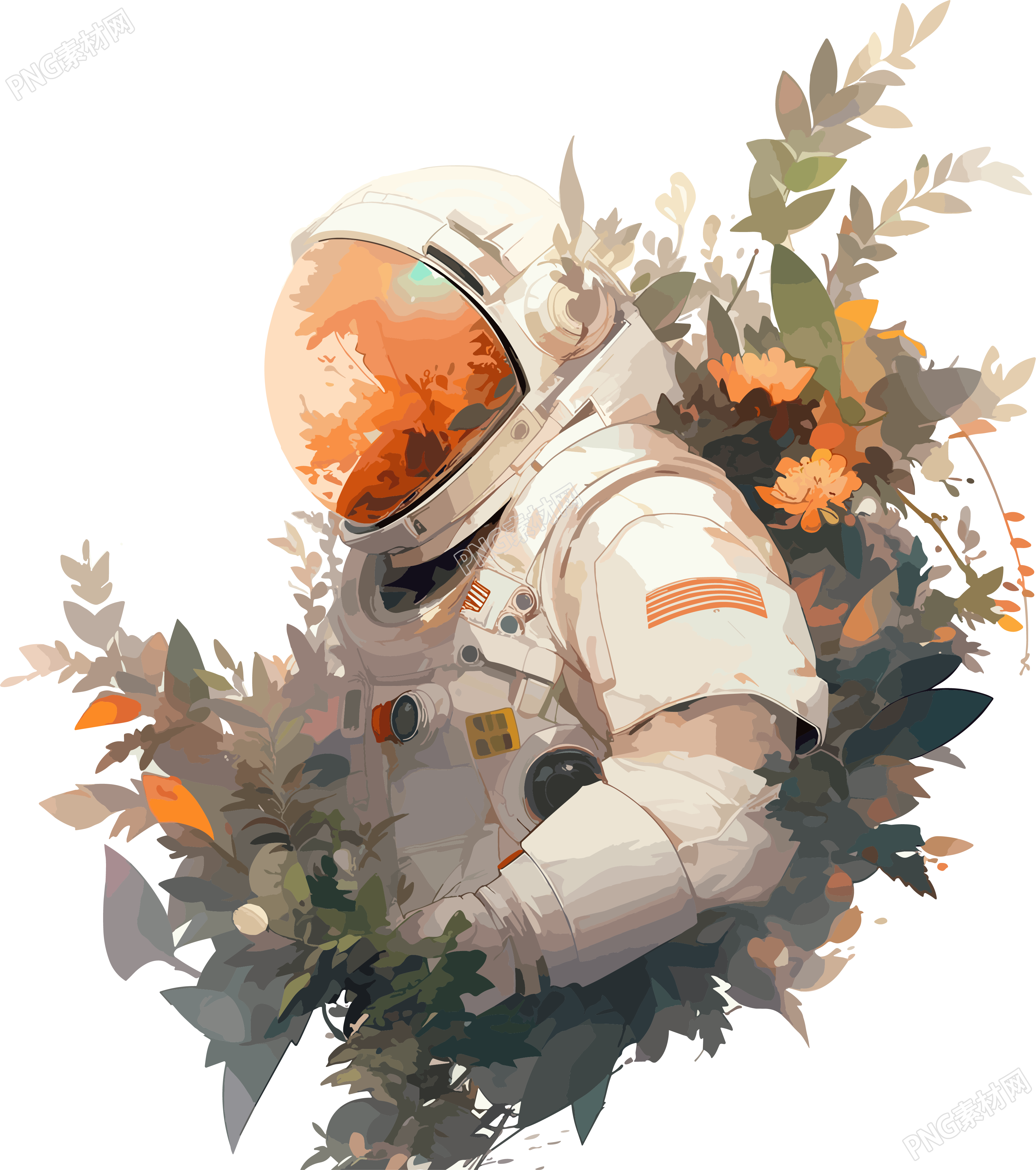 宇航员和植物插画设计素材