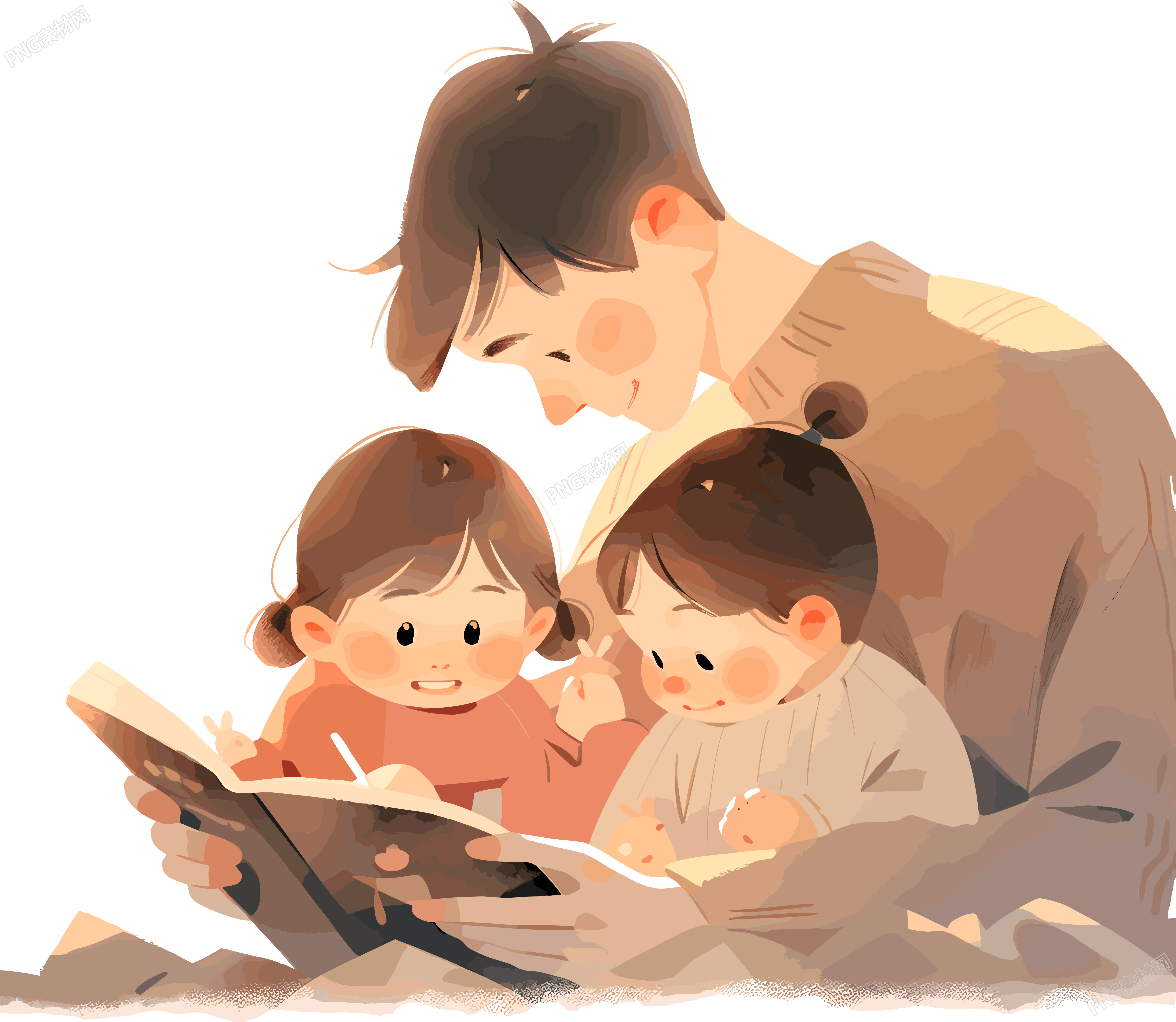 亲子阅读插画素材