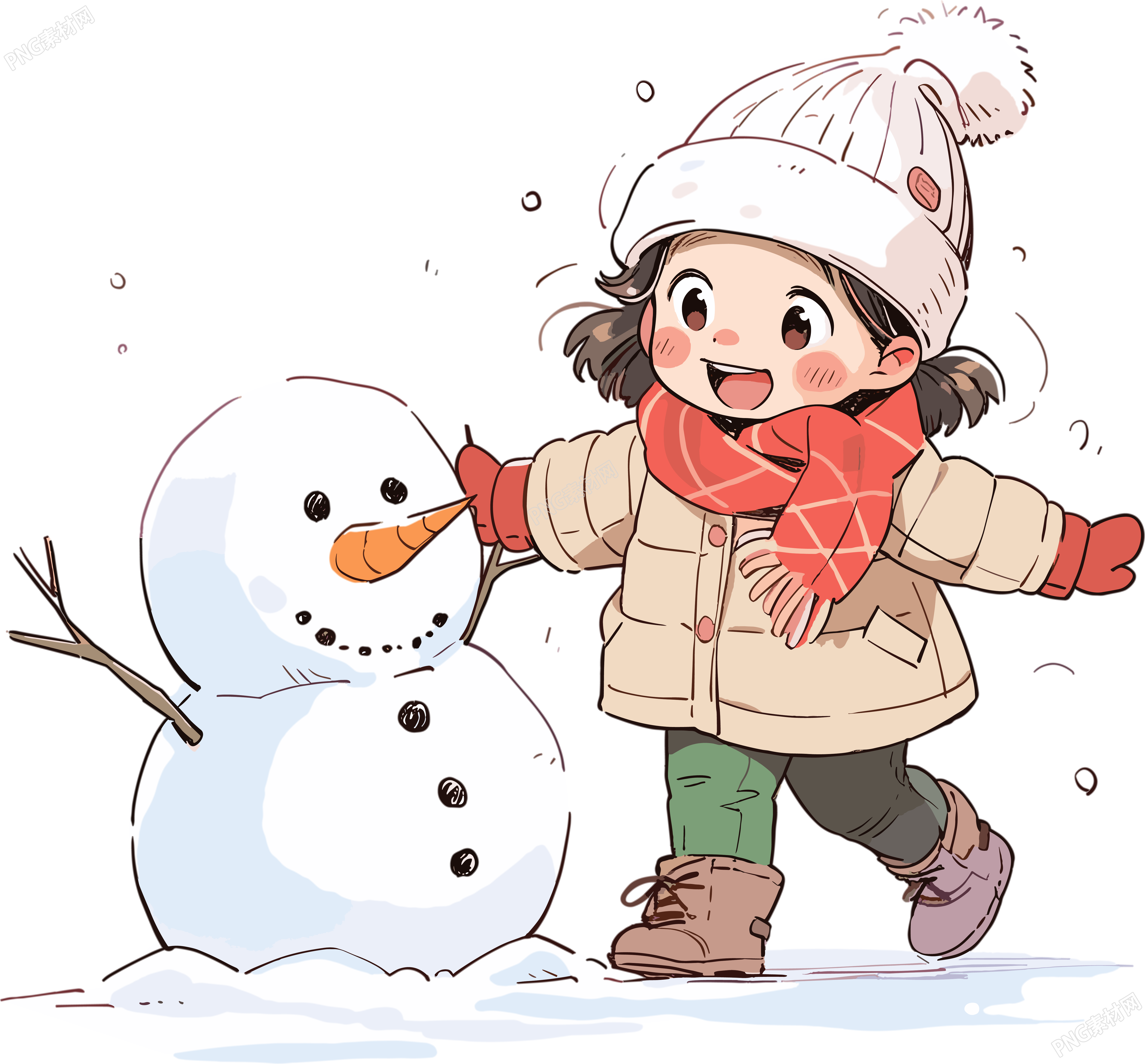 堆雪人的小女孩可商用素材