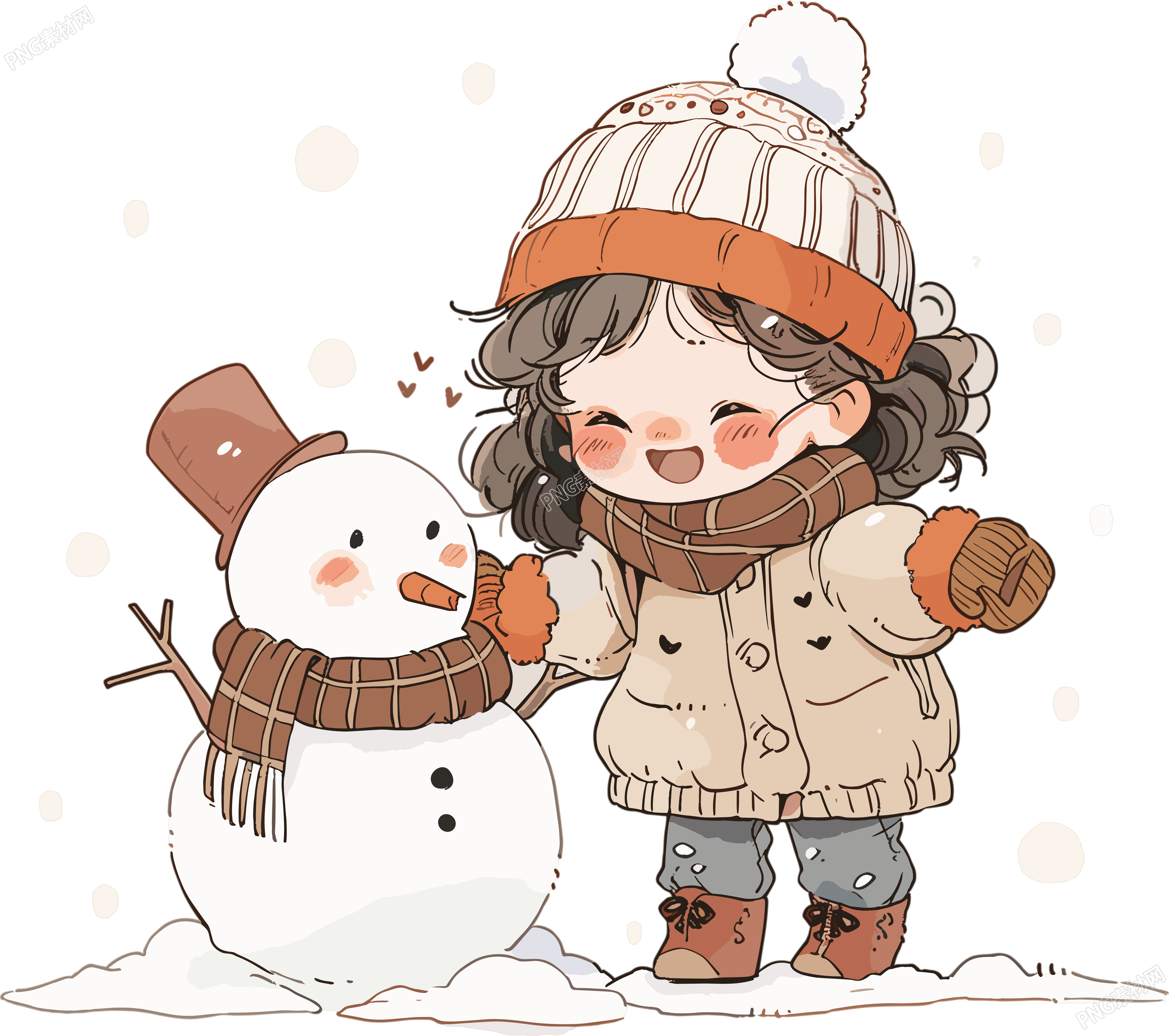堆雪人的小女孩元素