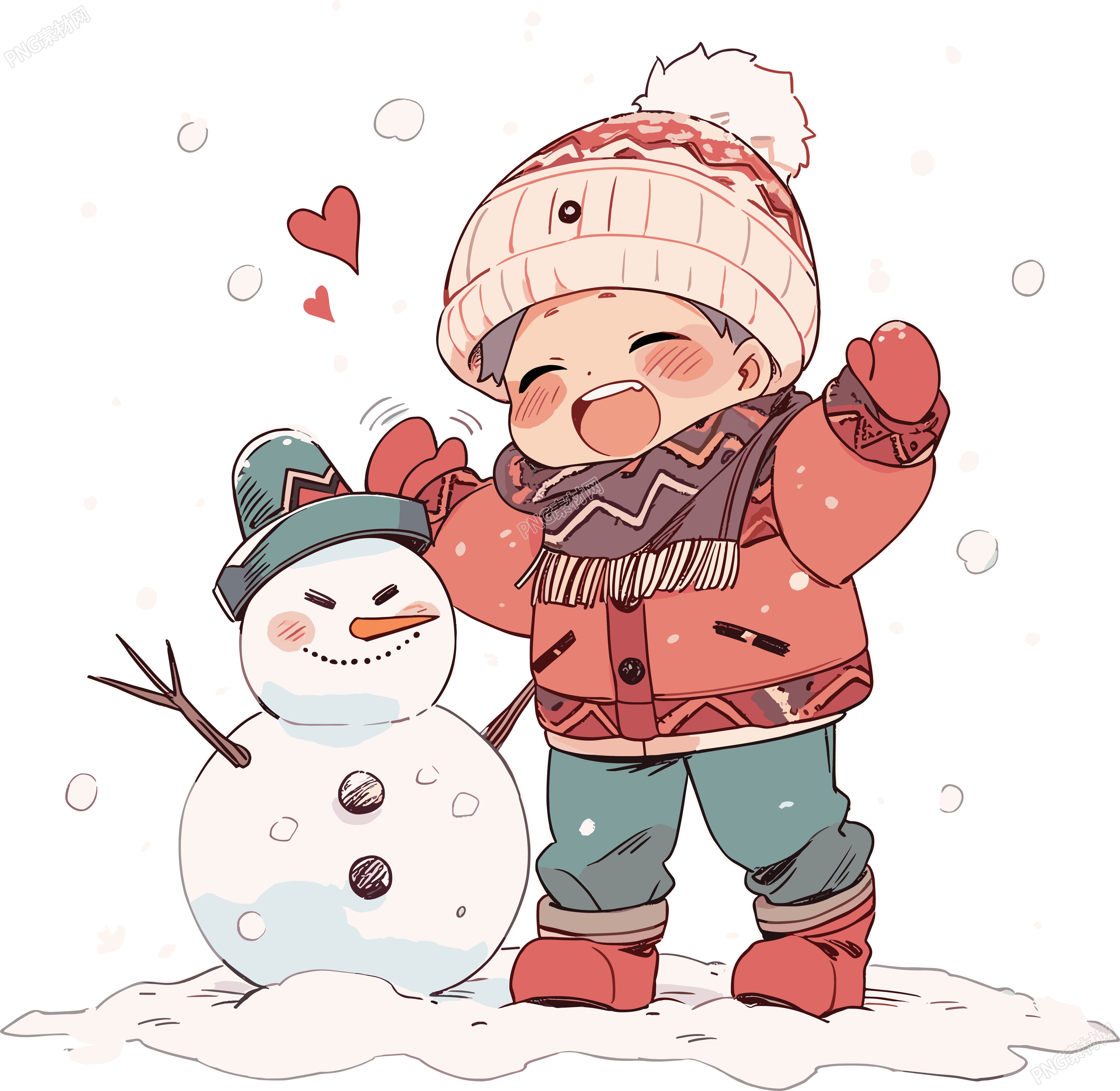 堆雪人的小男孩快乐雪天素材
