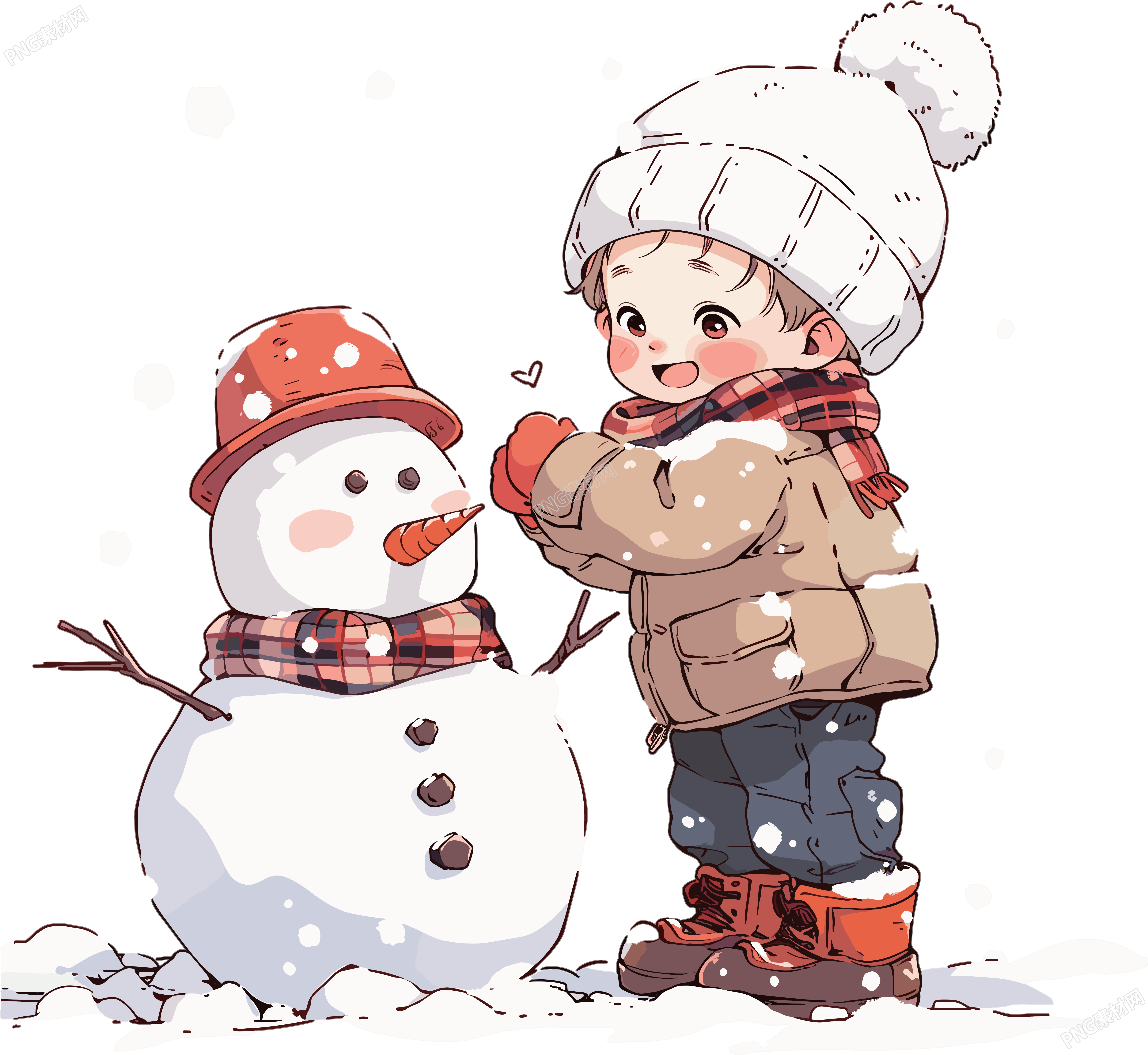堆雪人的小男孩元素