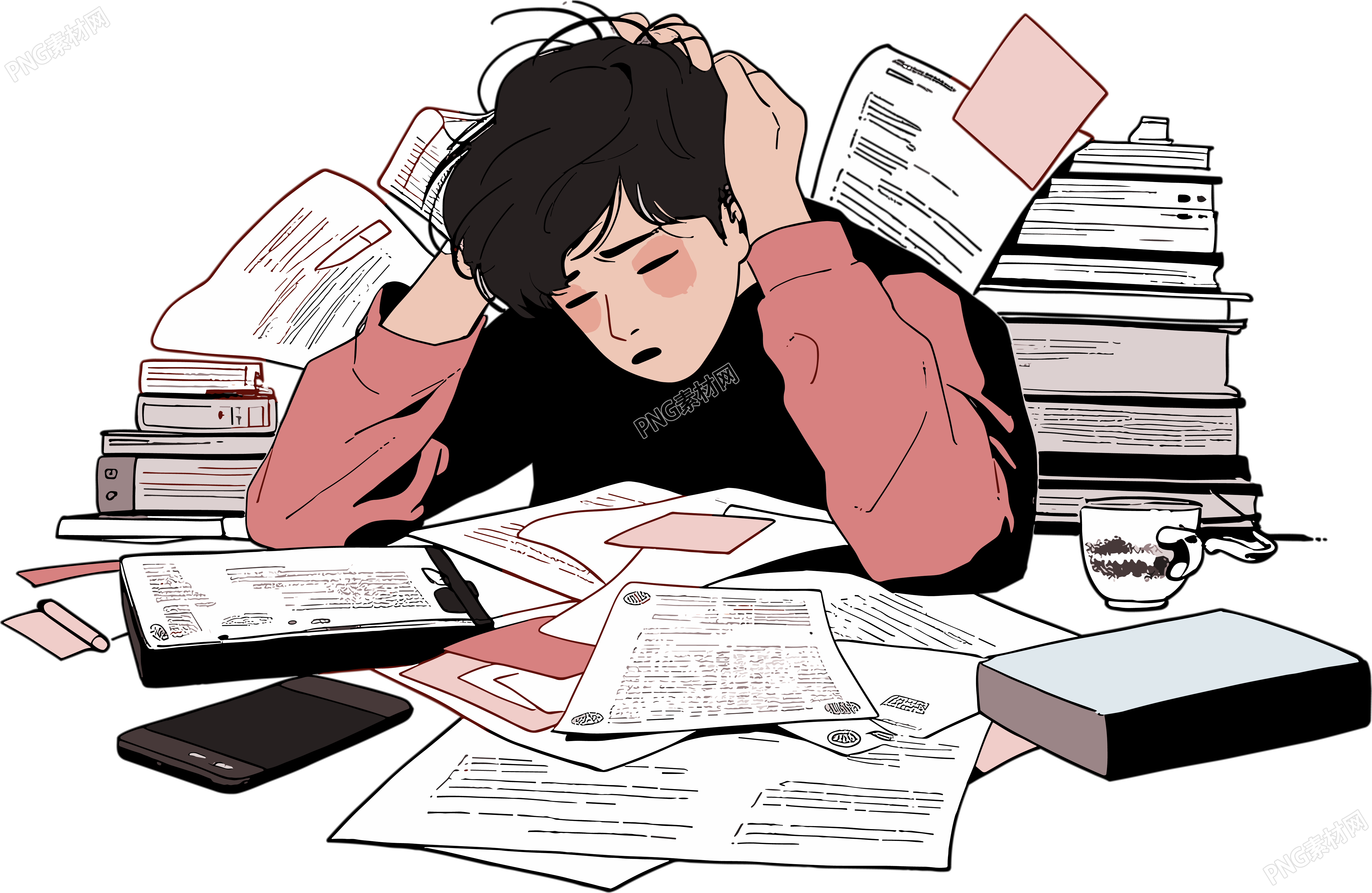 学生学习2D平面插图