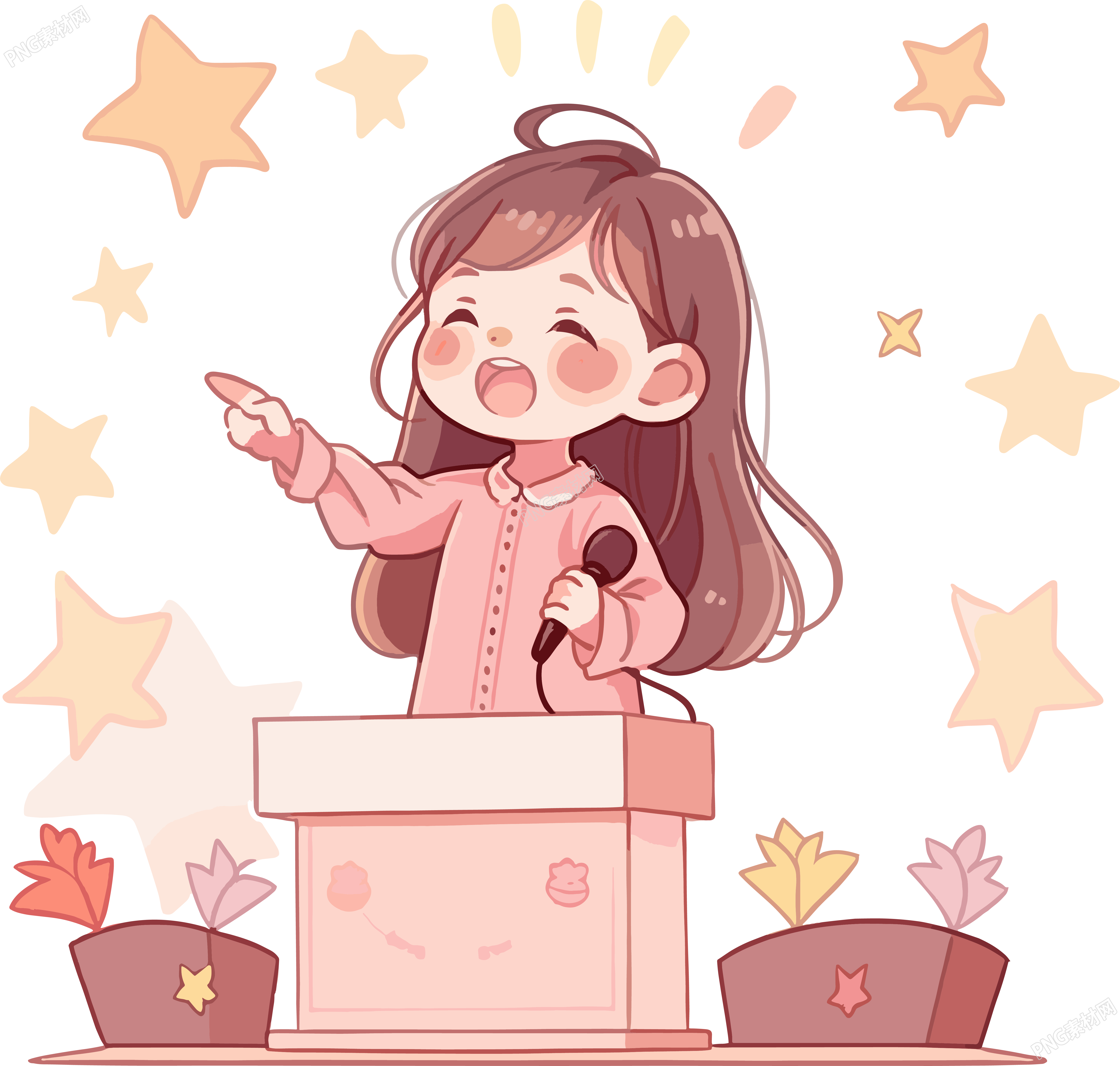 可爱小女孩演讲素材插画