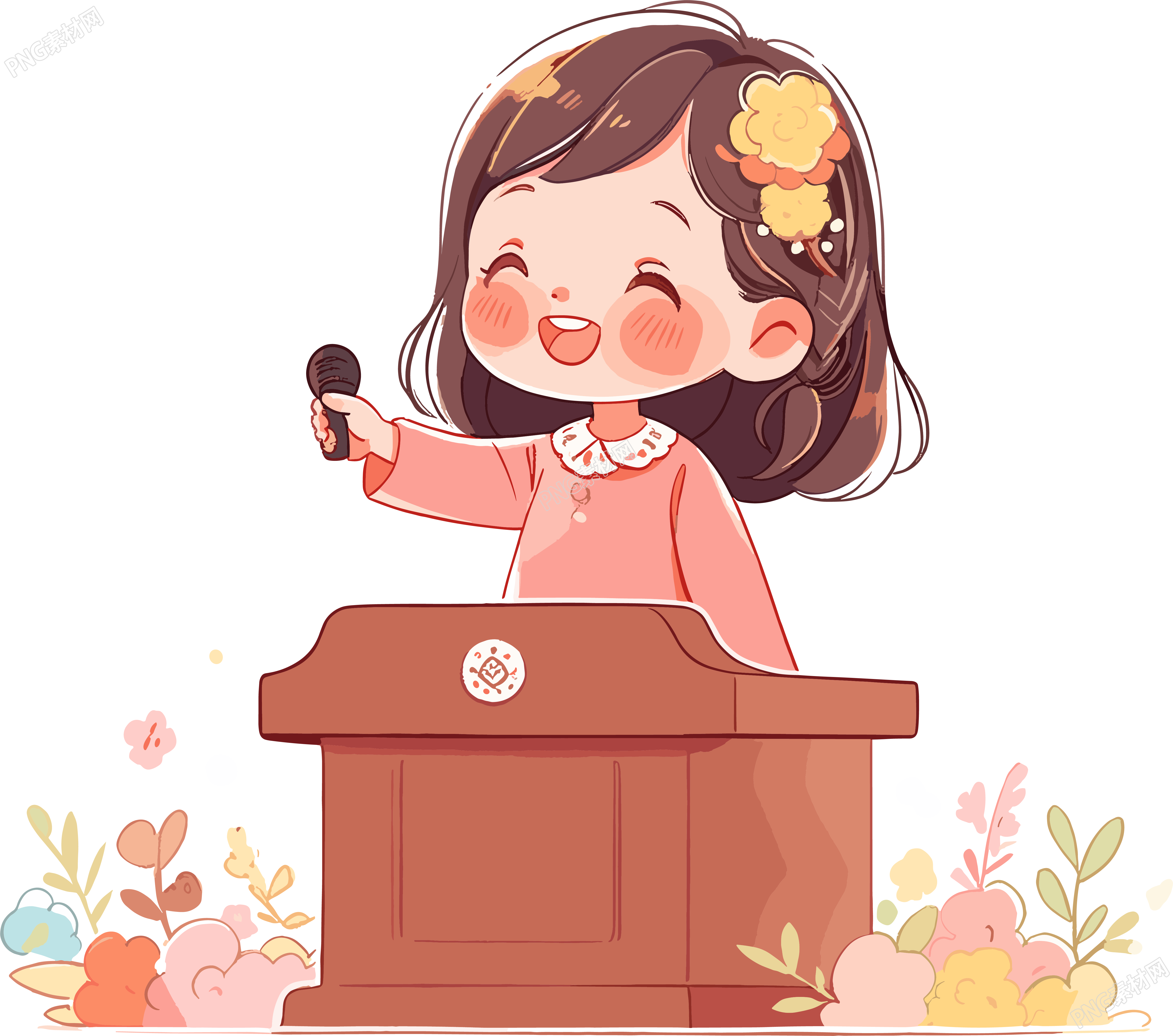 可爱小女孩演讲透明背景插画