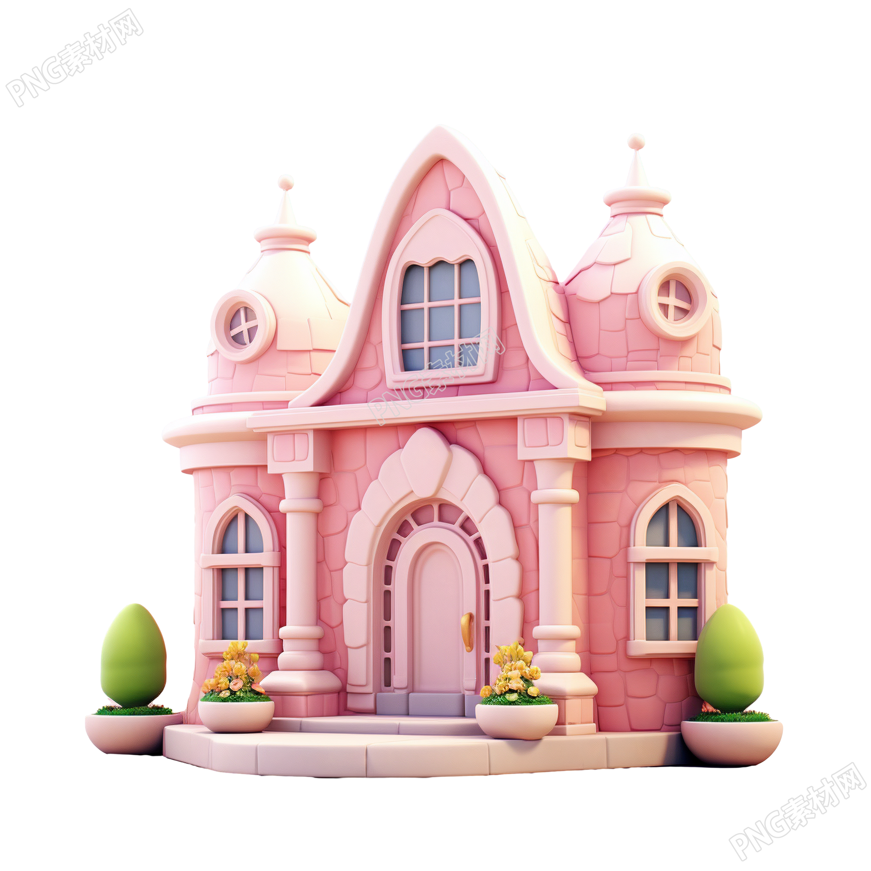 3D粉色小房子PNG素材