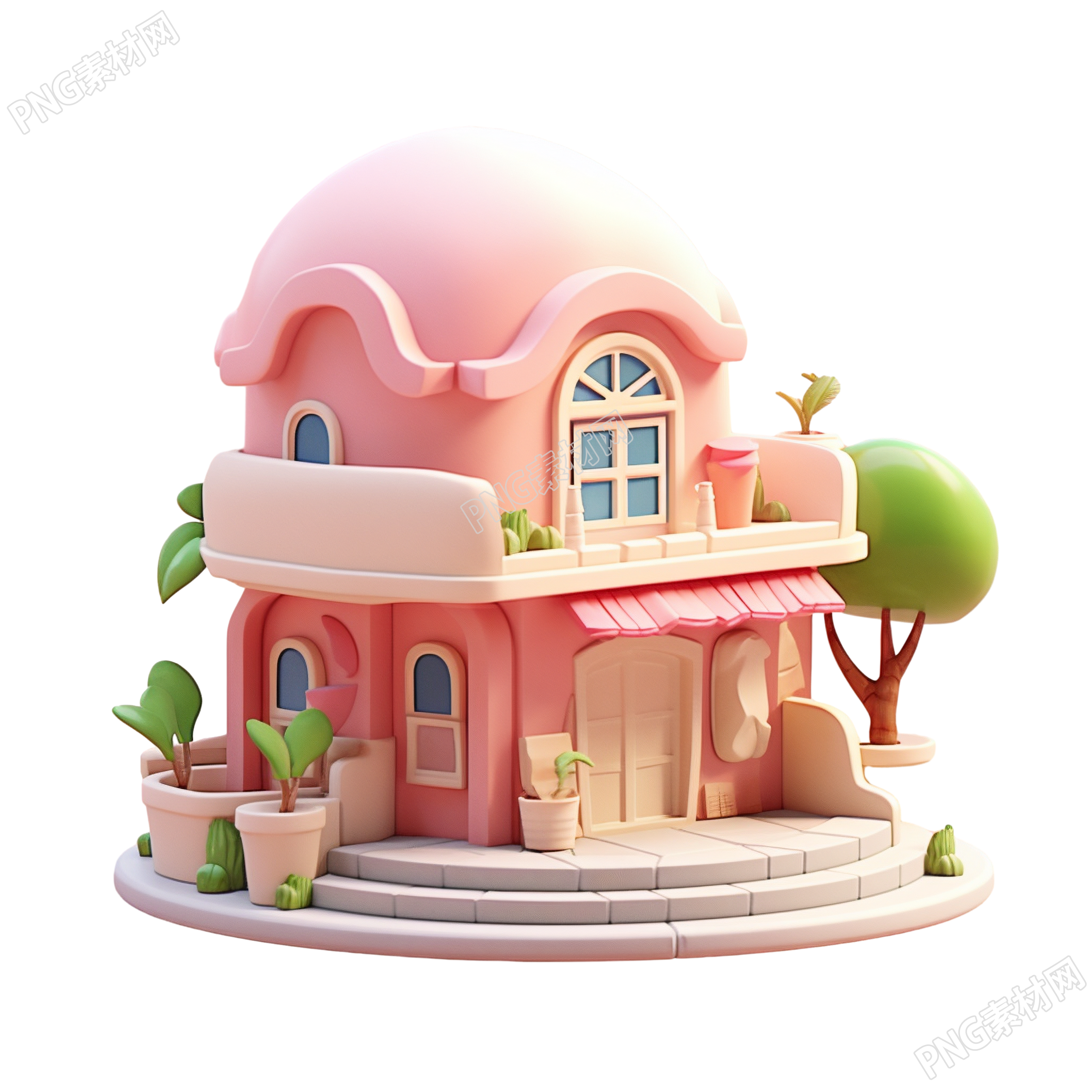 3D粉色小房子商用图标素材