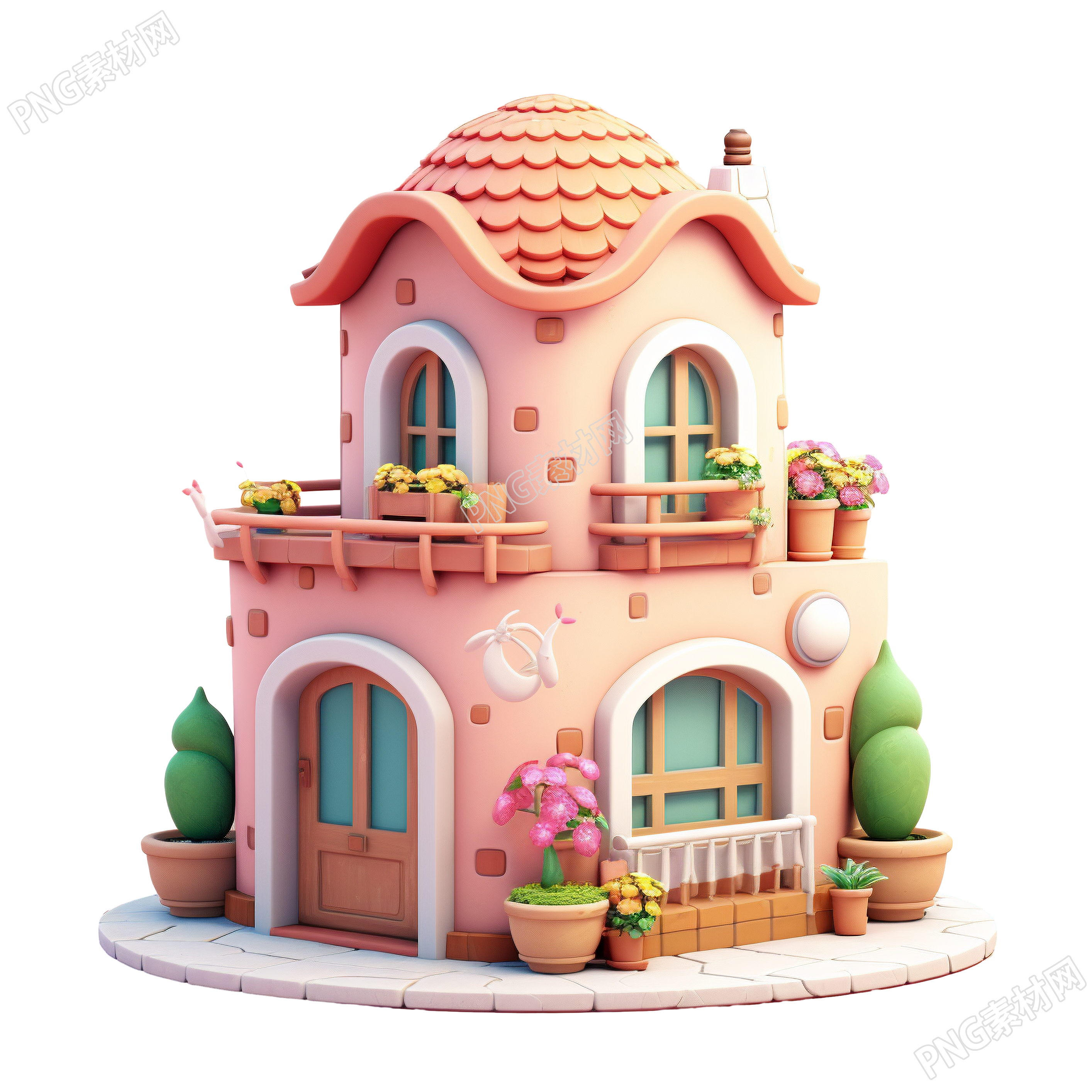 3D粉色小房子插画设计元素