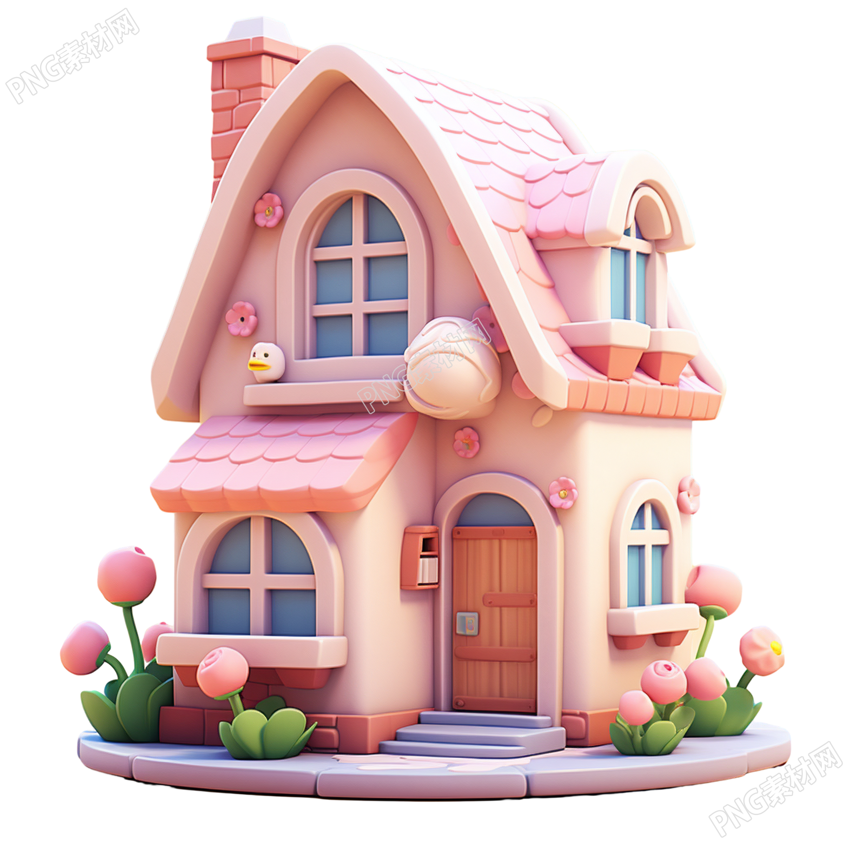3D粉色小房子插画设计元素