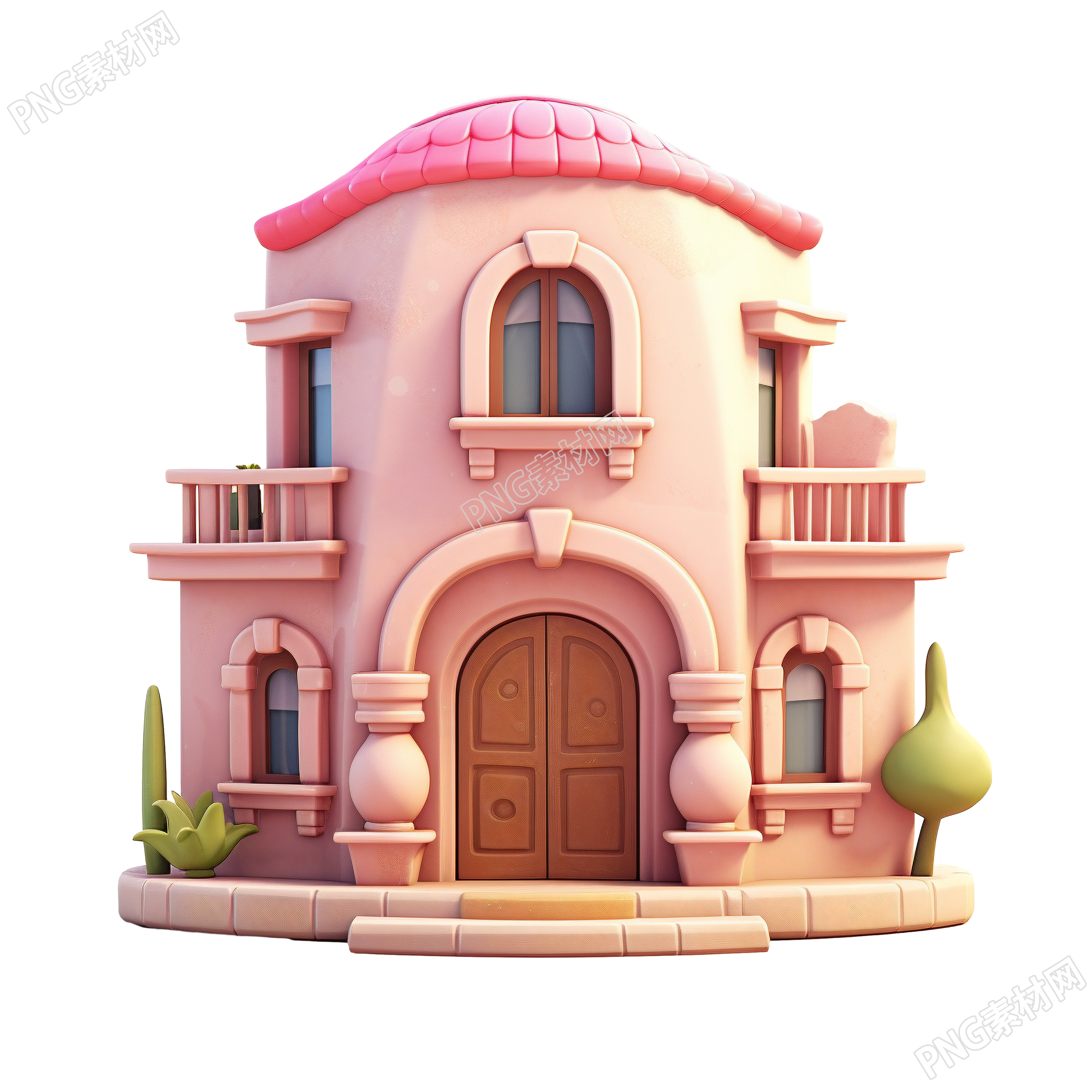 3D粉色小房子高清插画素材