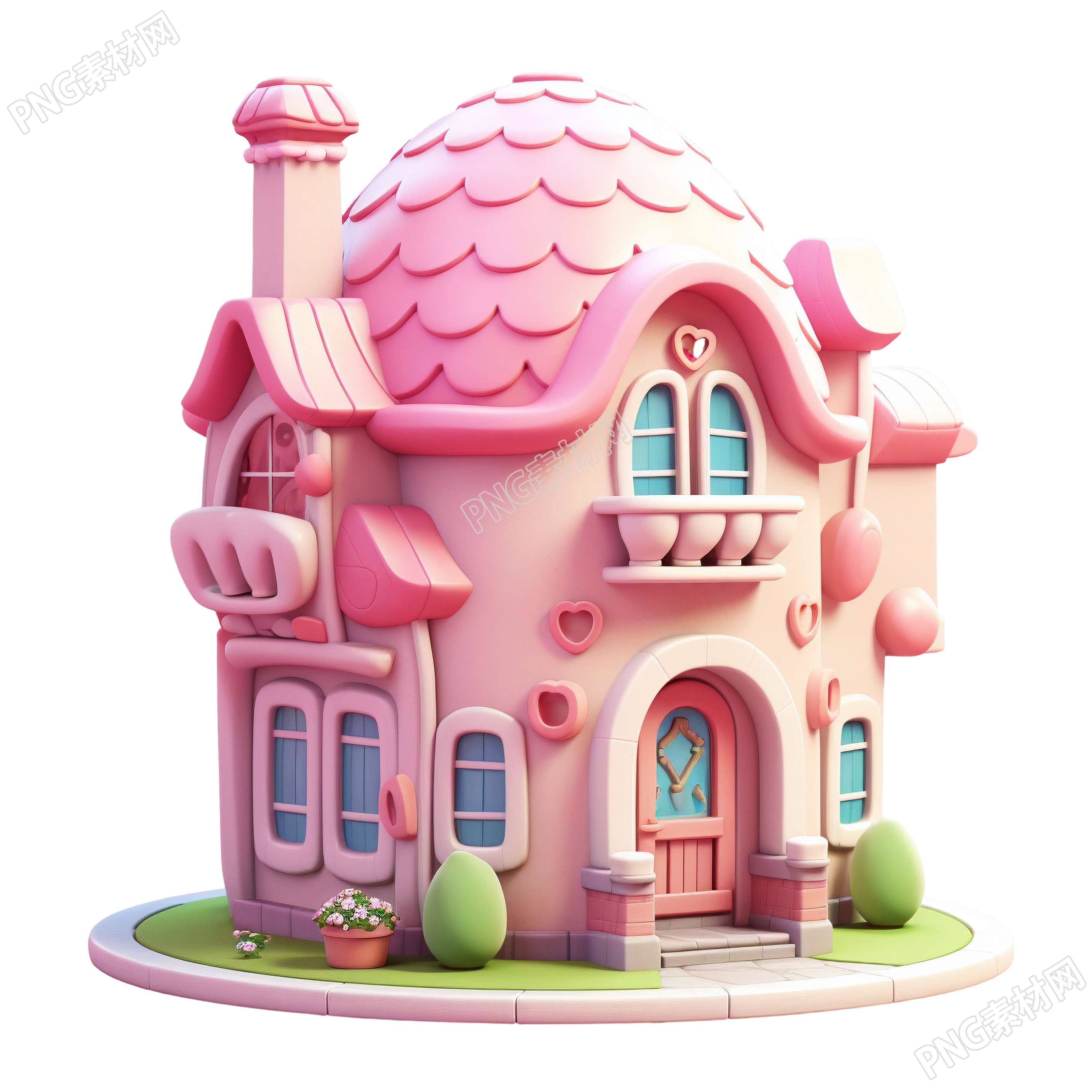 3D粉色小房子卡通插图