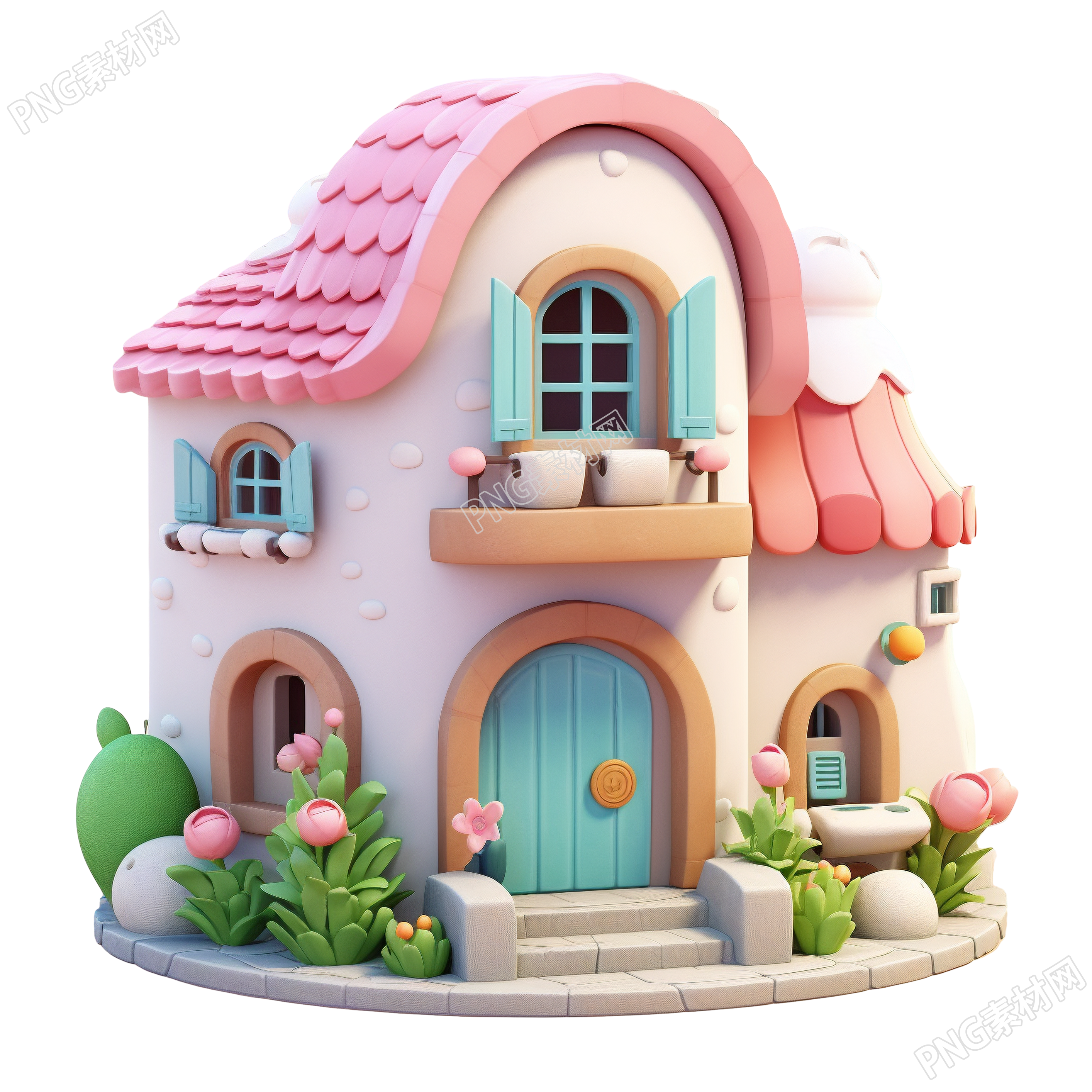 3D粉色小房子插图