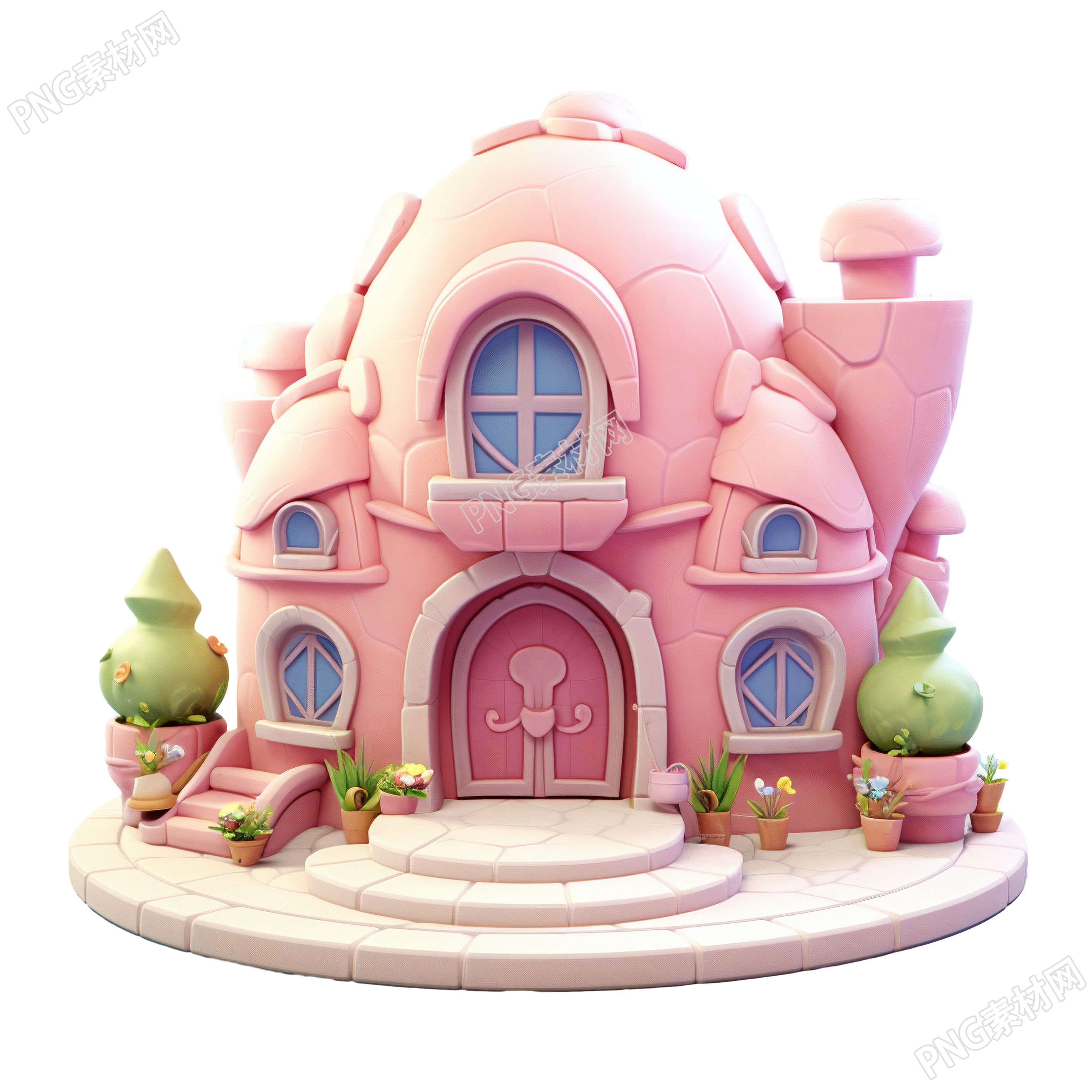 3D粉色小房子插畫