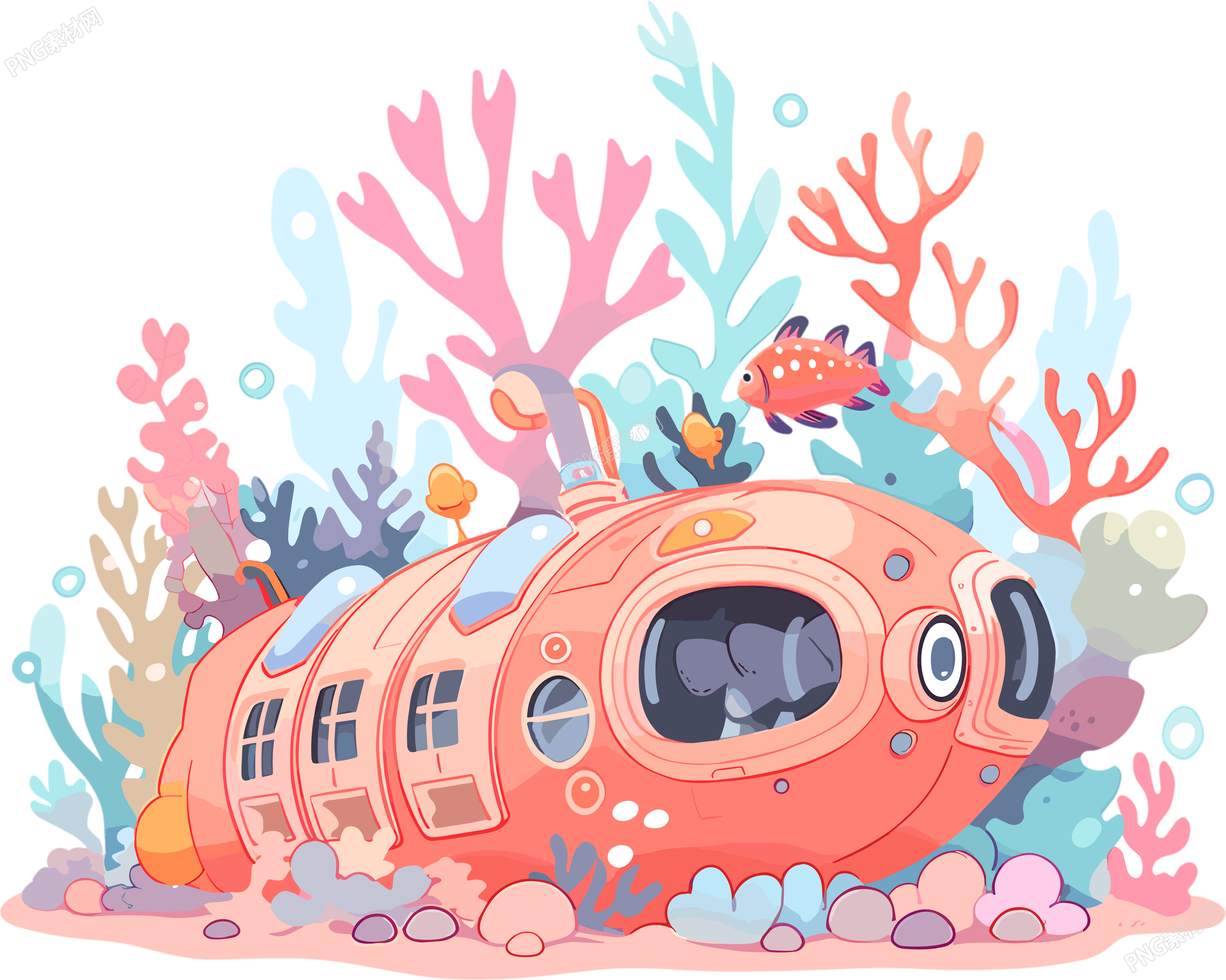 潜水艇珊瑚透明背景插画