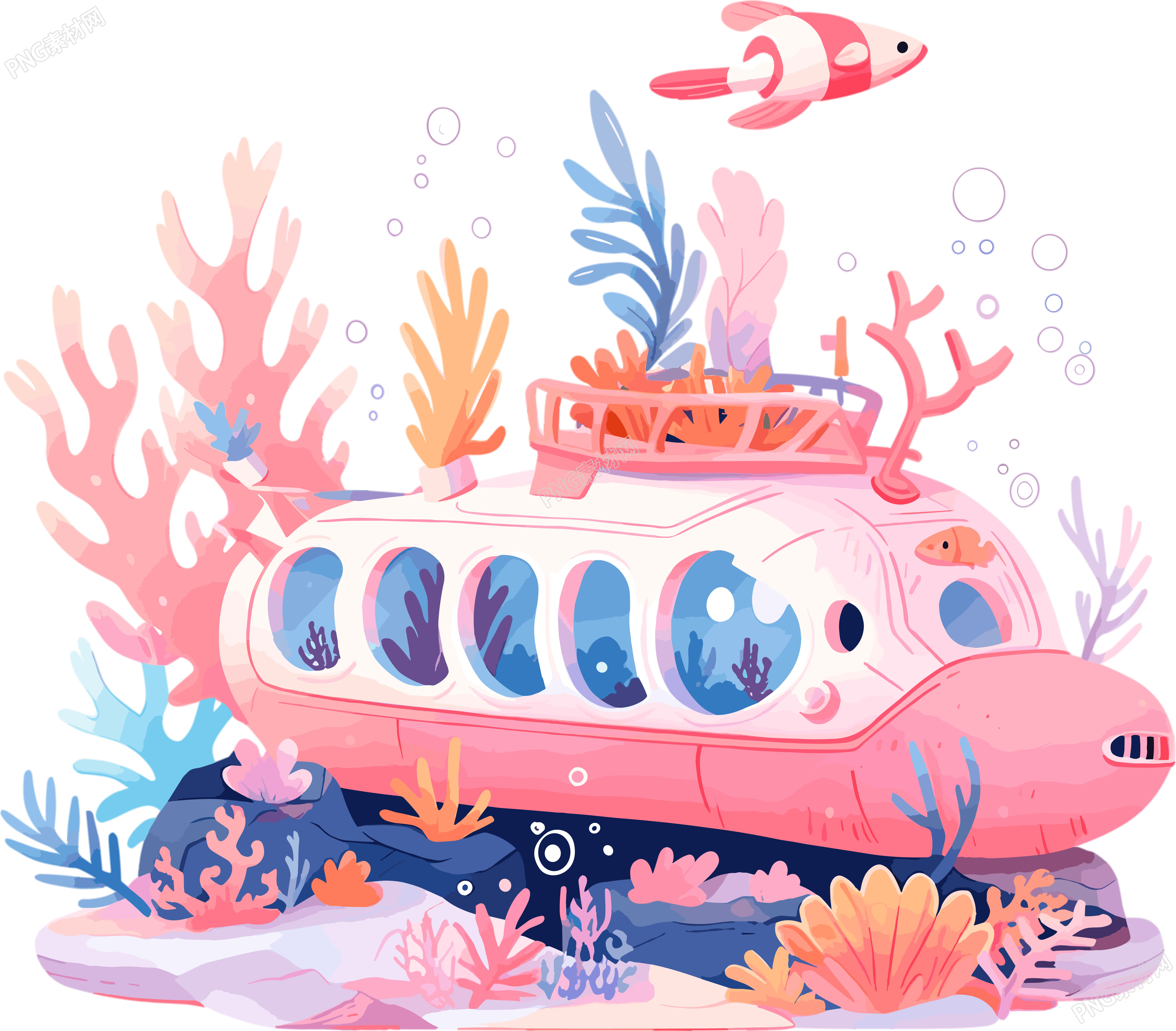潜水艇珊瑚插画设计素材