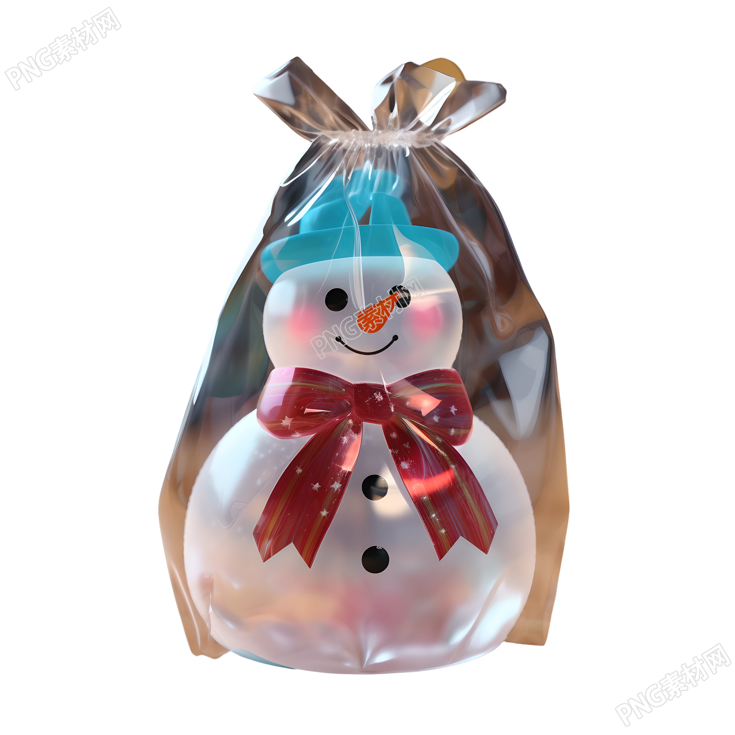 3D圣诞节可爱小雪人透明包装插画