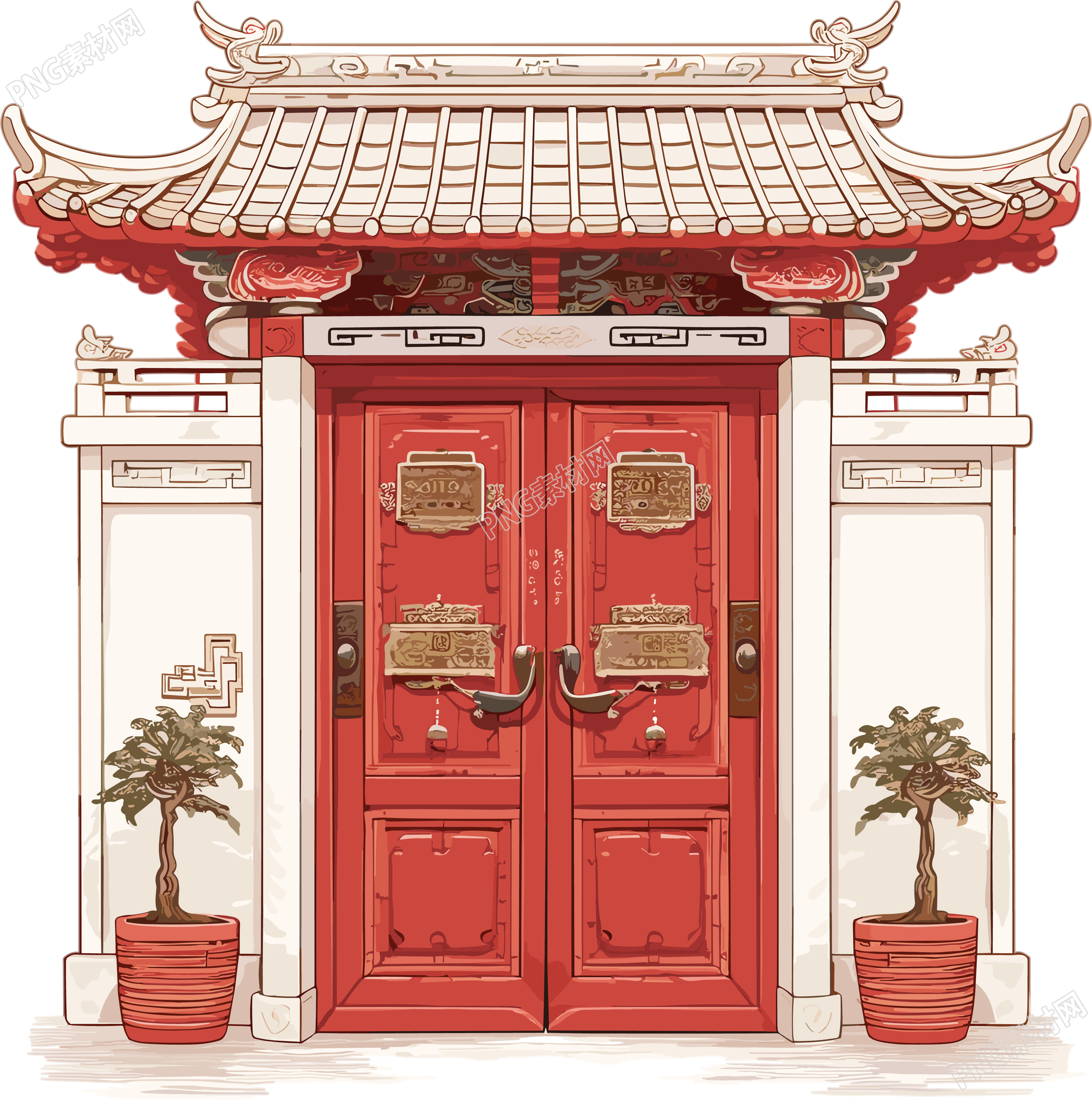 紅色大門簡(jiǎn)潔插畫