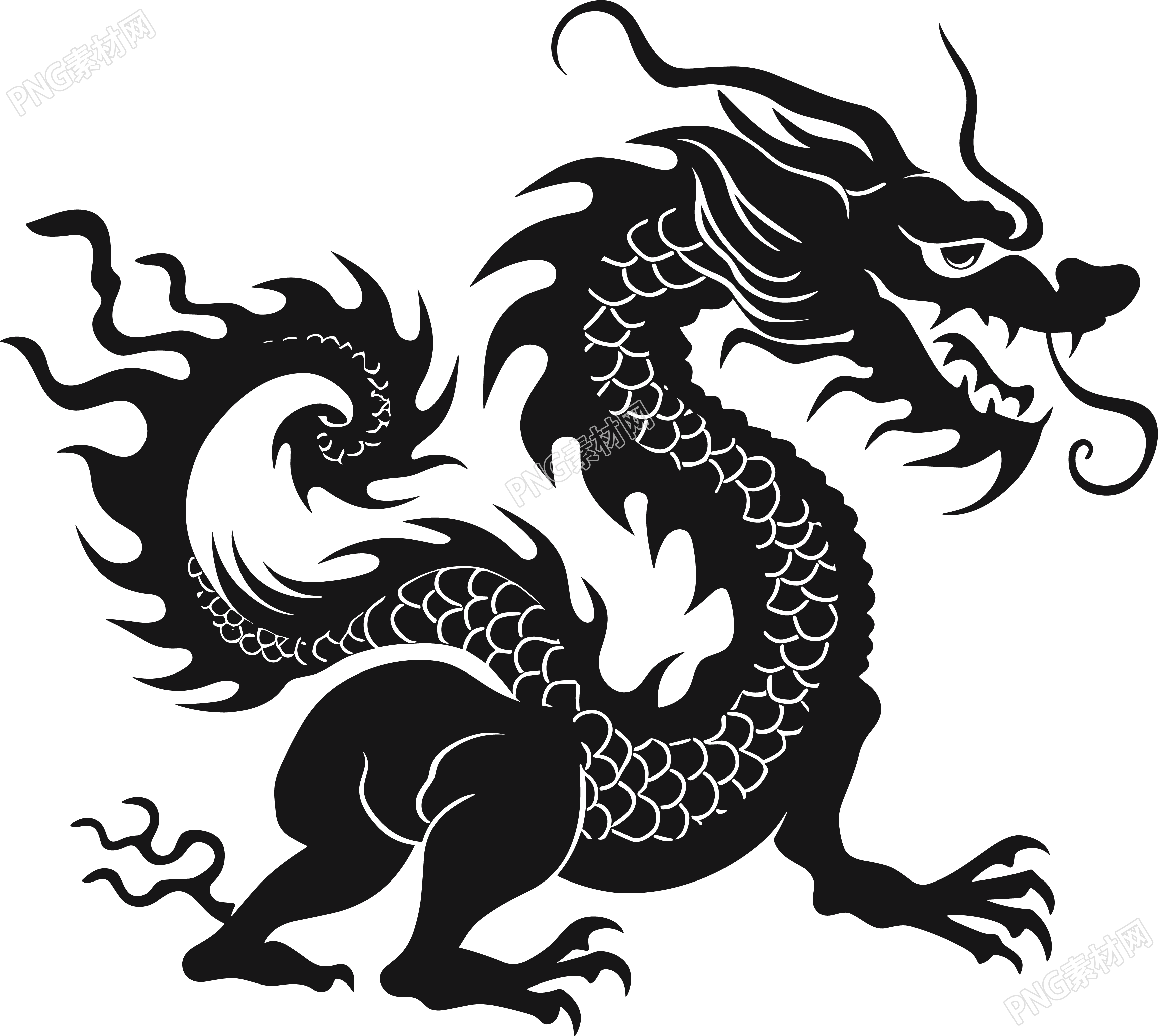 中国龙剪影插画设计元素