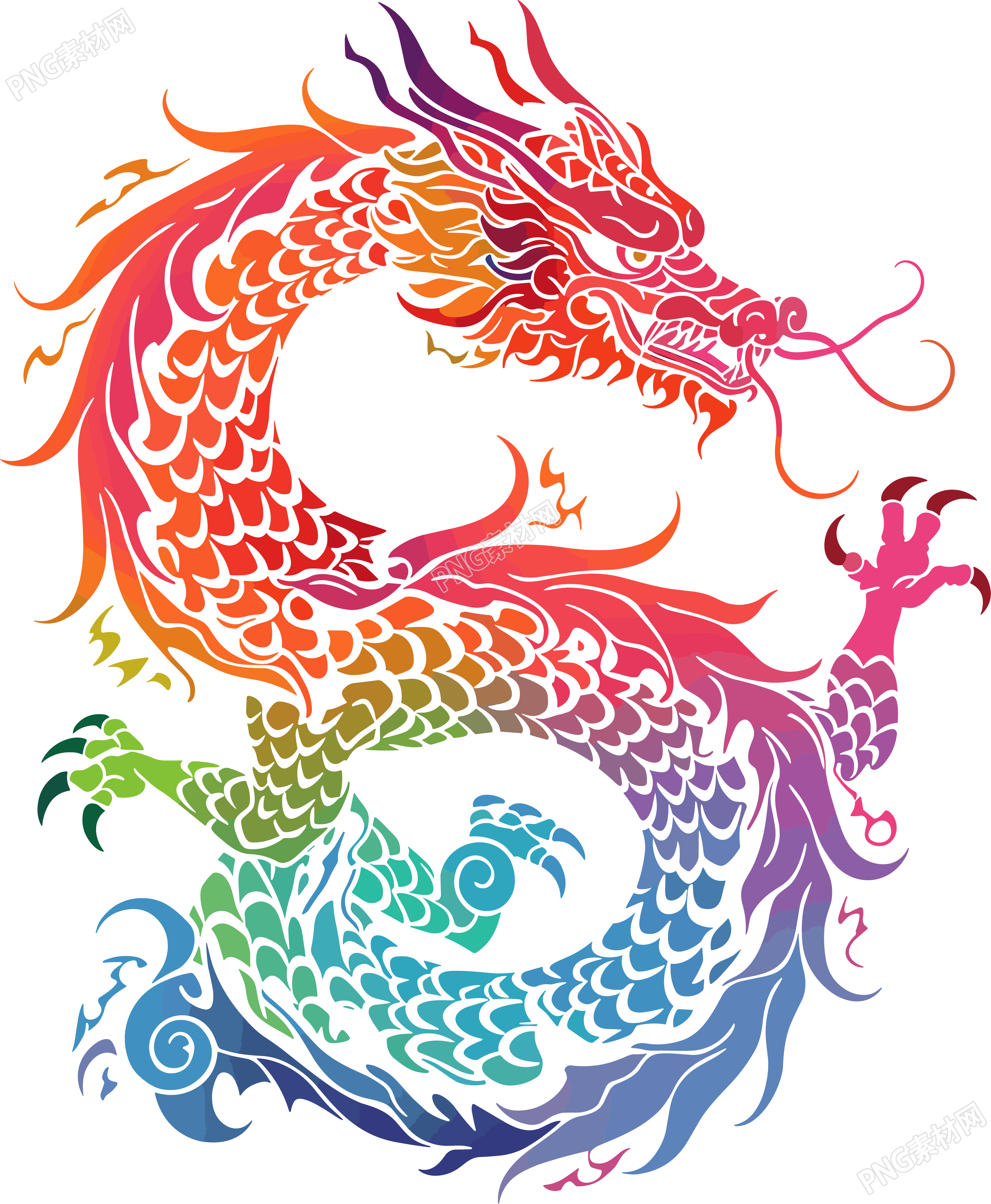 中国龙剪影PNG素材