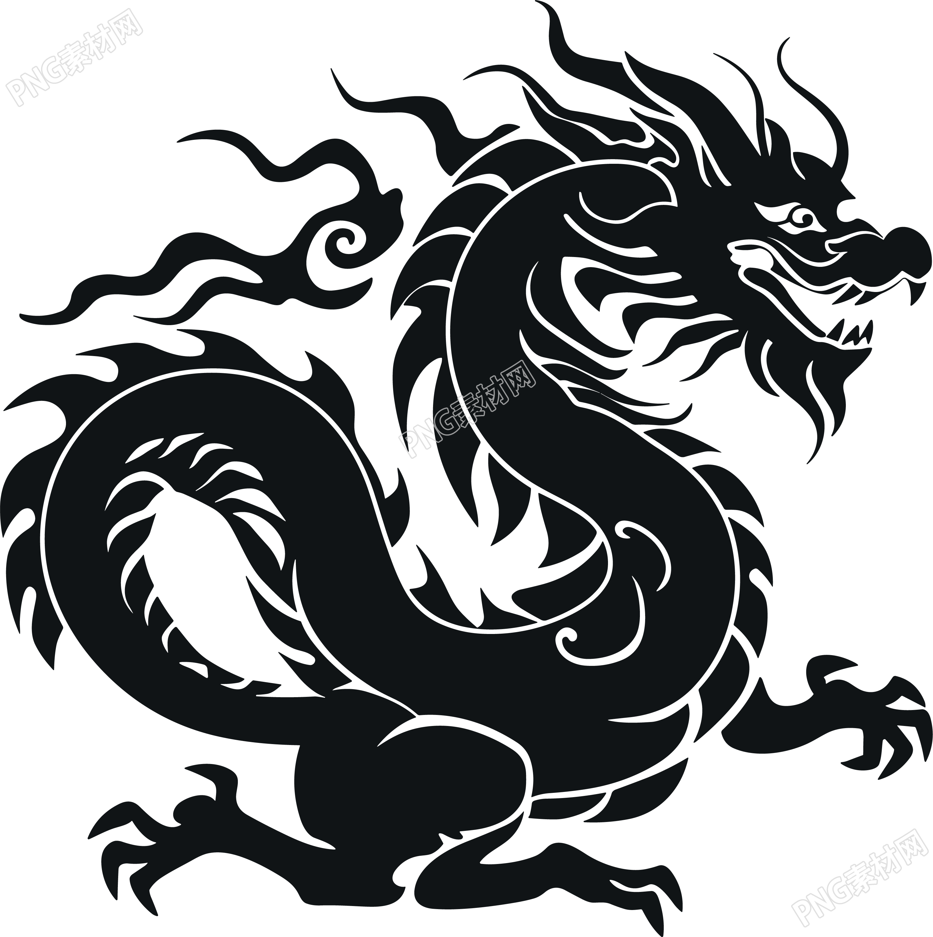 中国龙剪影PNG插画