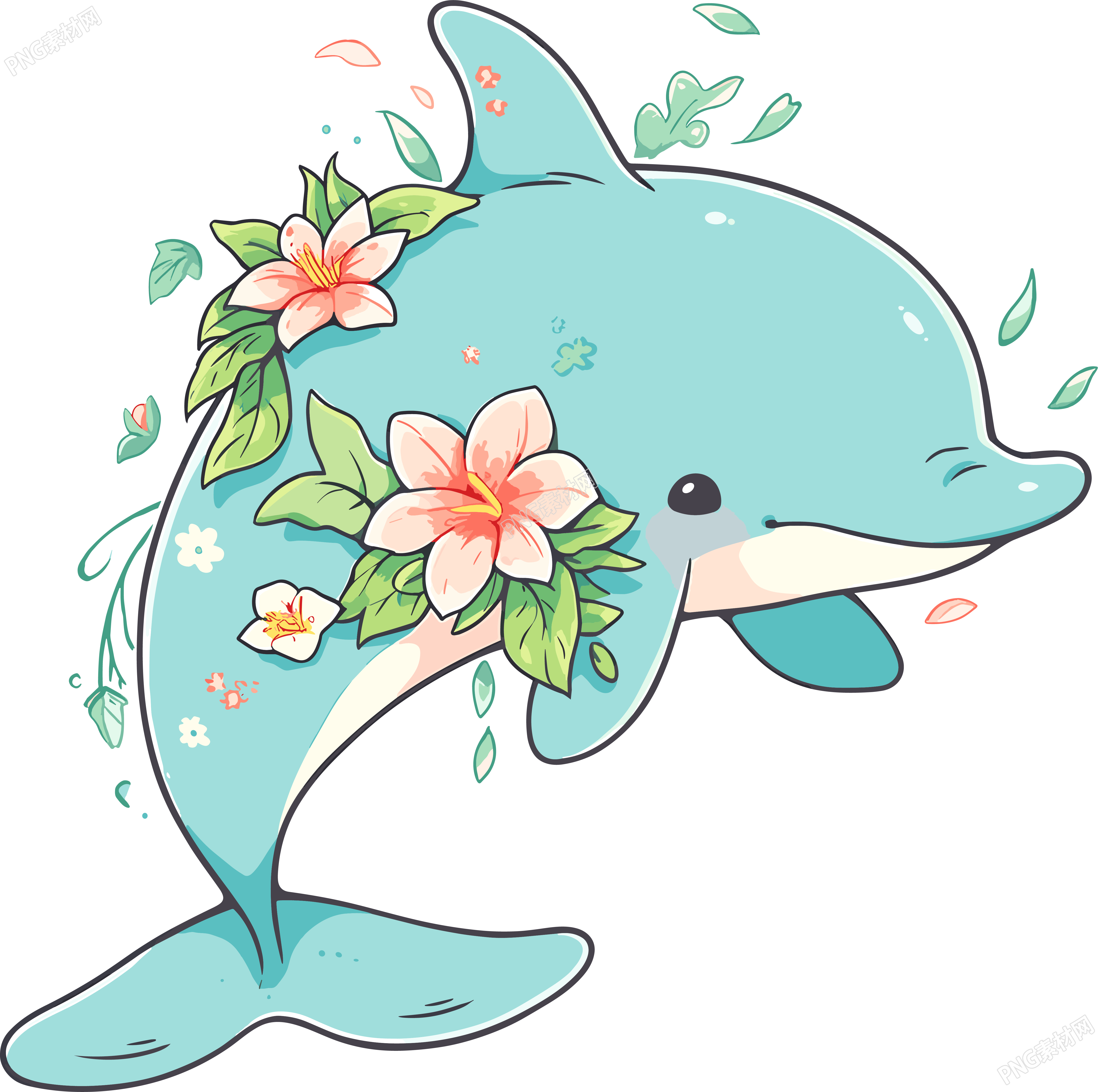 可爱海豚彩色插图