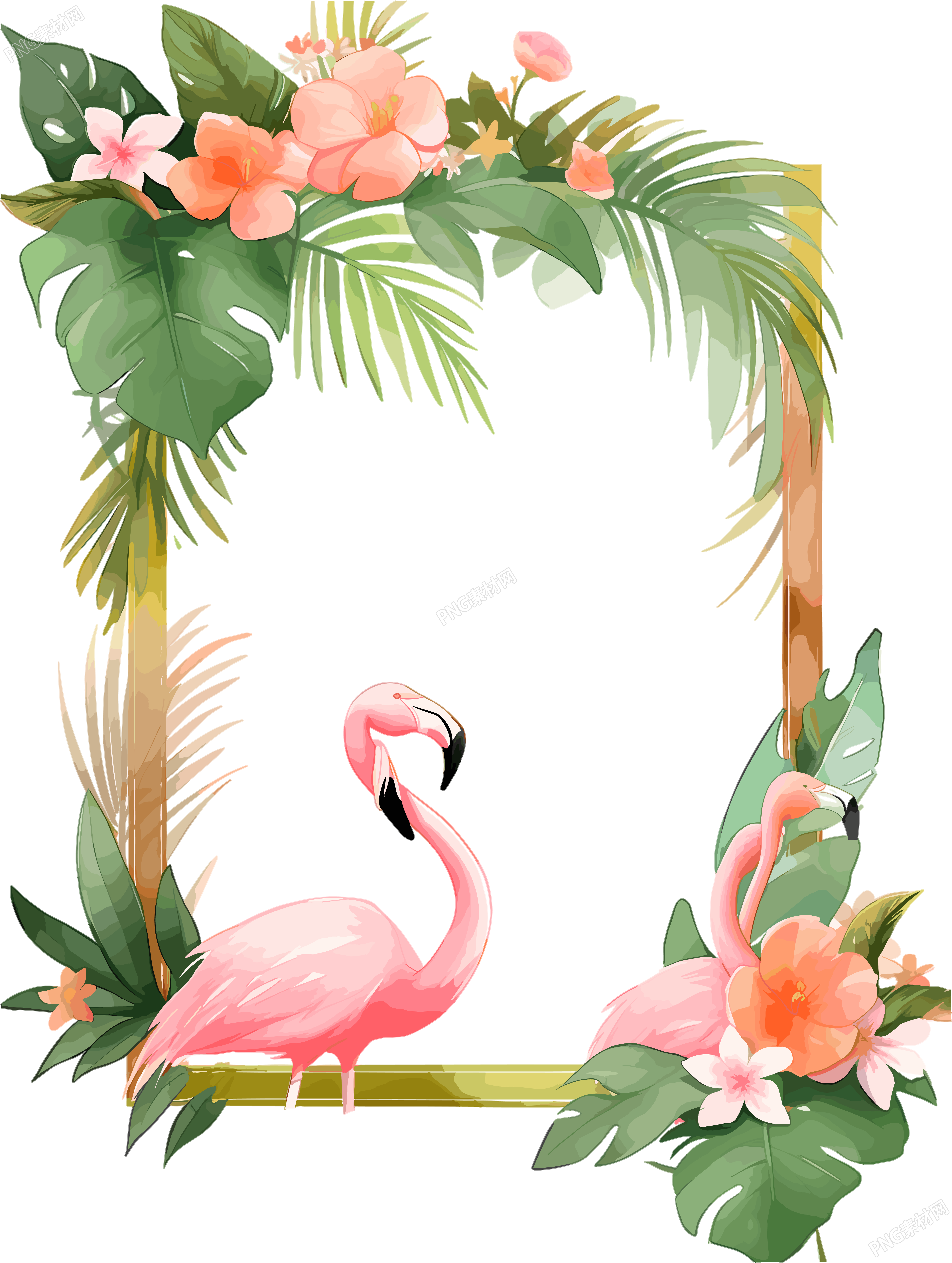 绿色边框创意火烈鸟素材