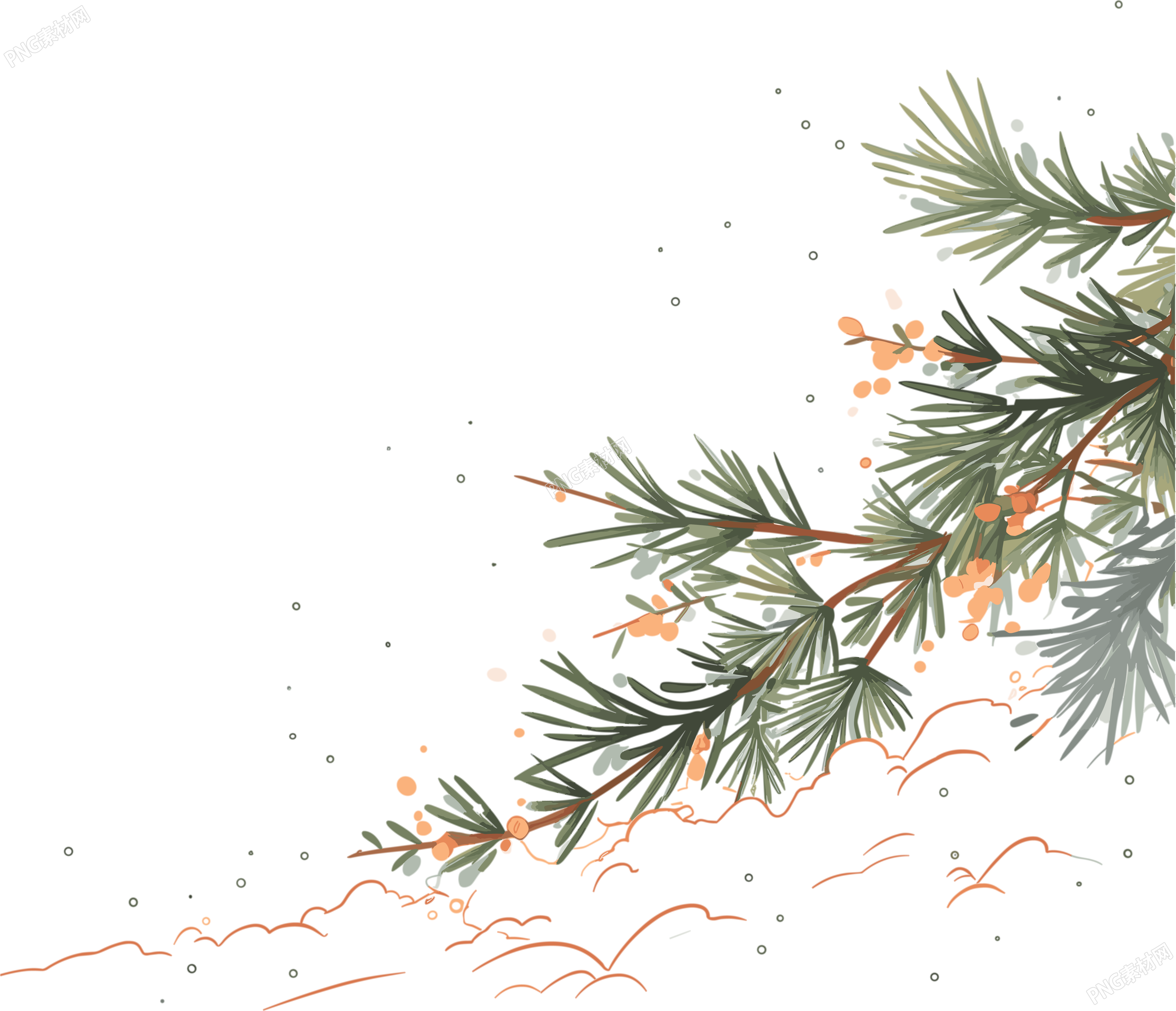 松枝积雪简约插画