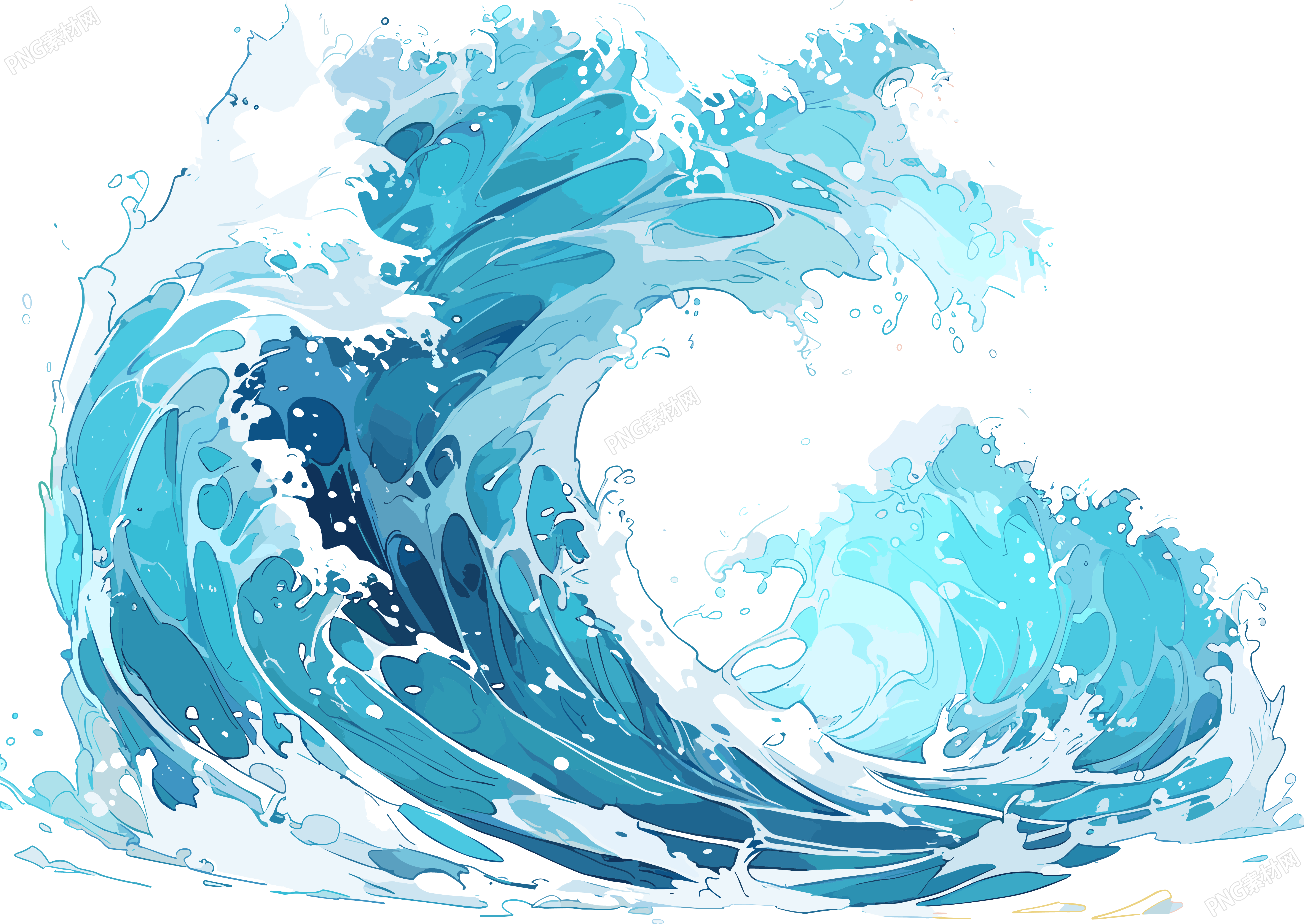 蓝色海浪动画风格素材
