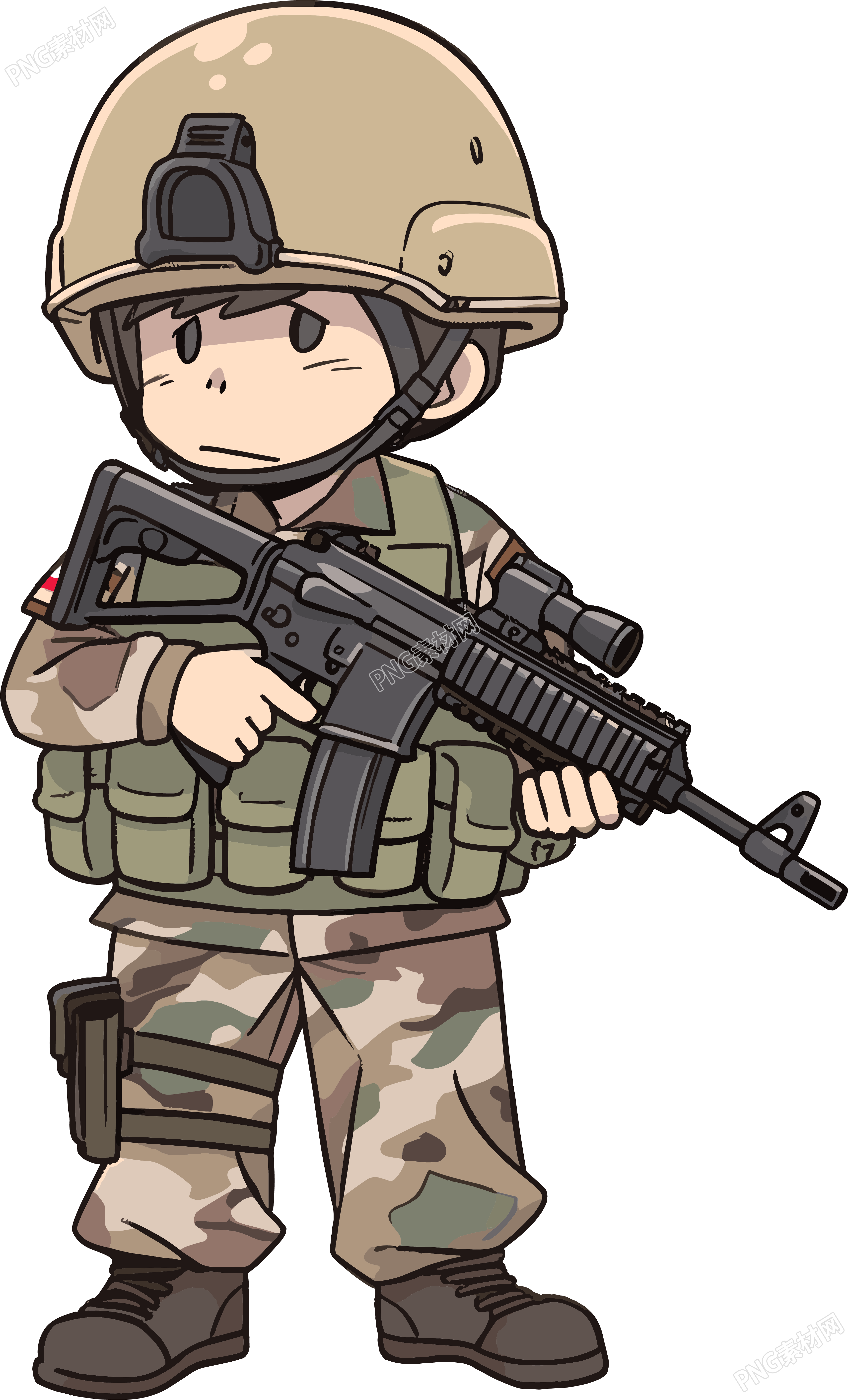 卡通士兵手绘插画风格素材