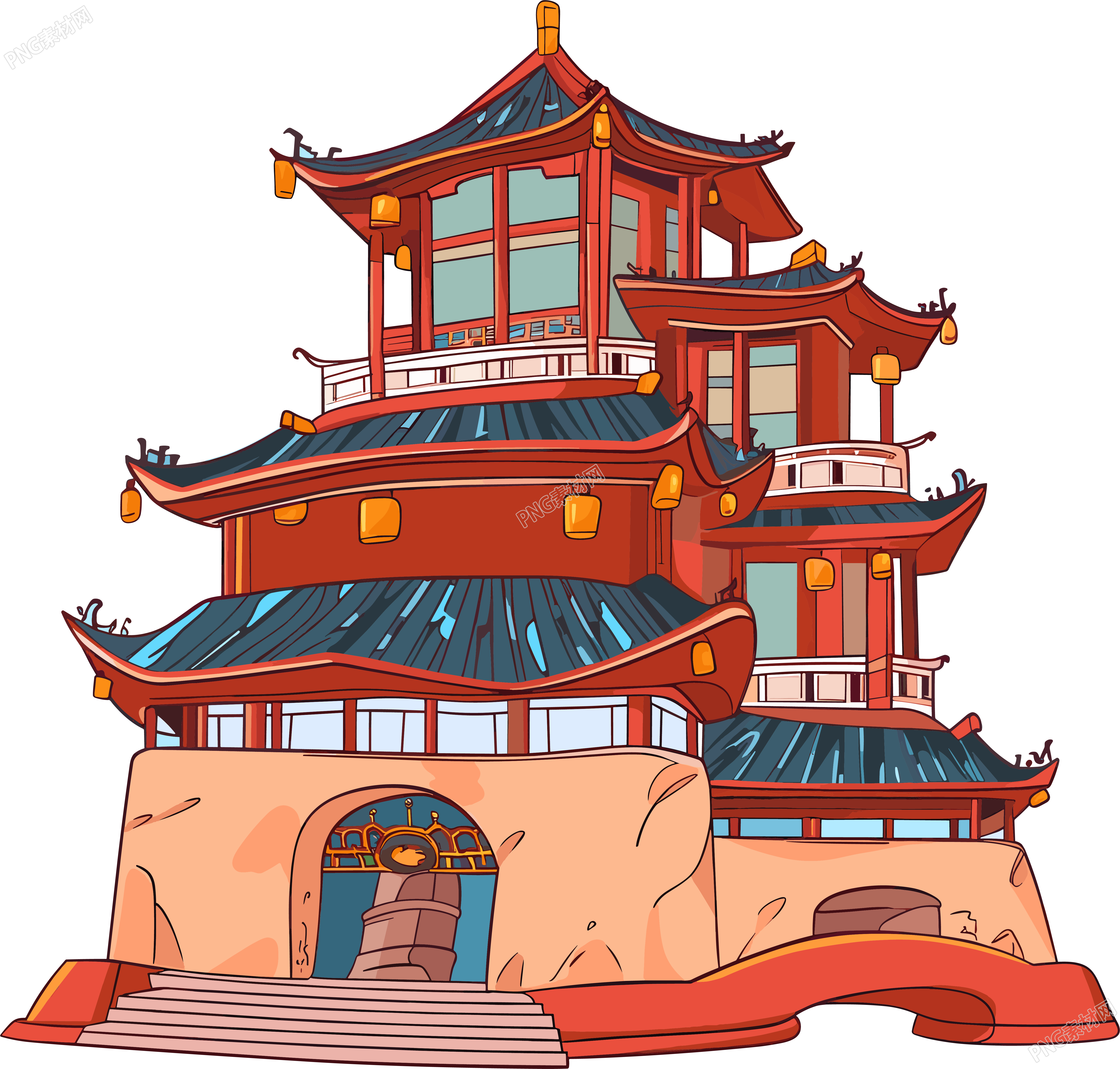 国风阁楼商用插画设计素材