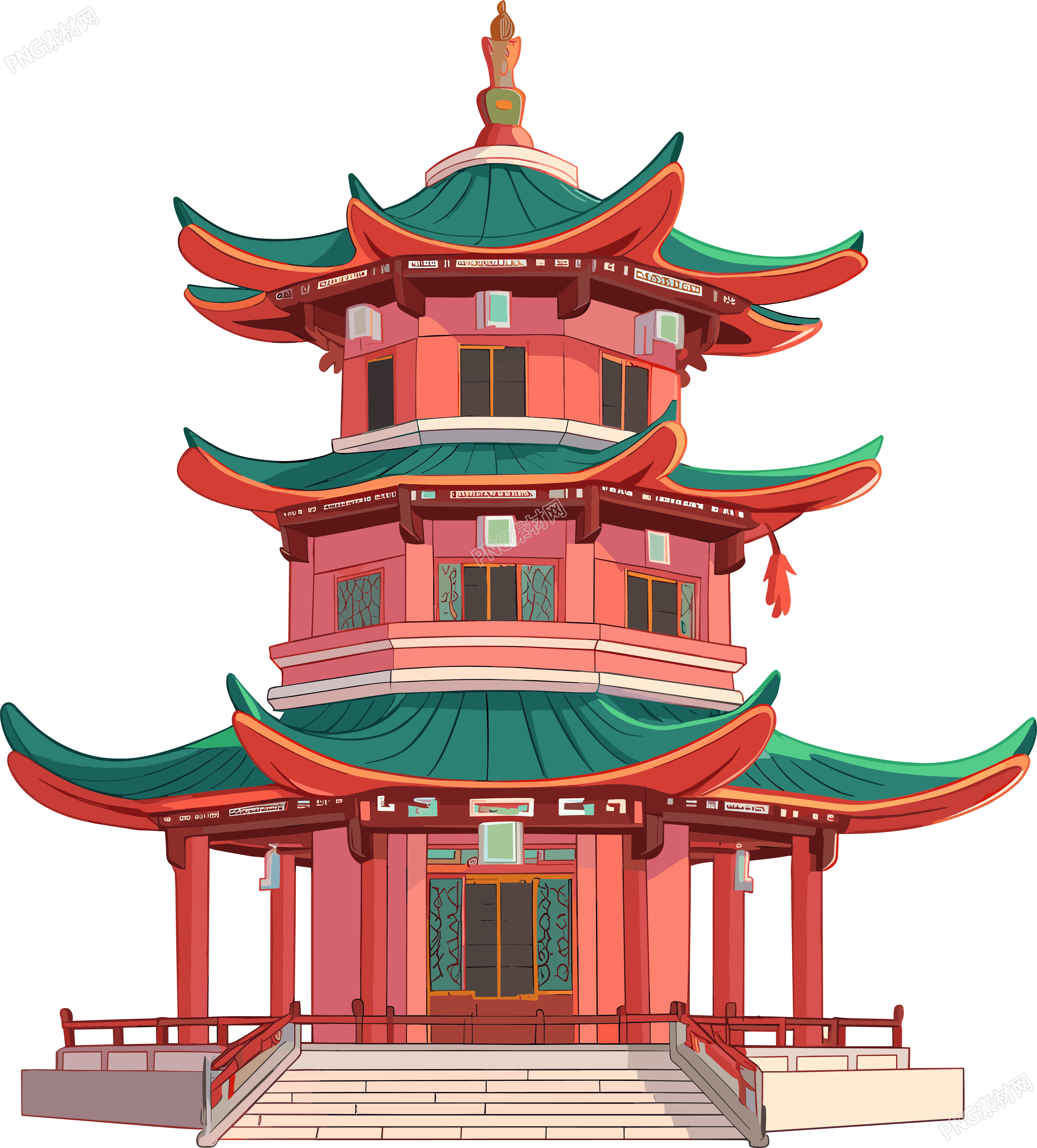 国风阁楼可商用插画设计