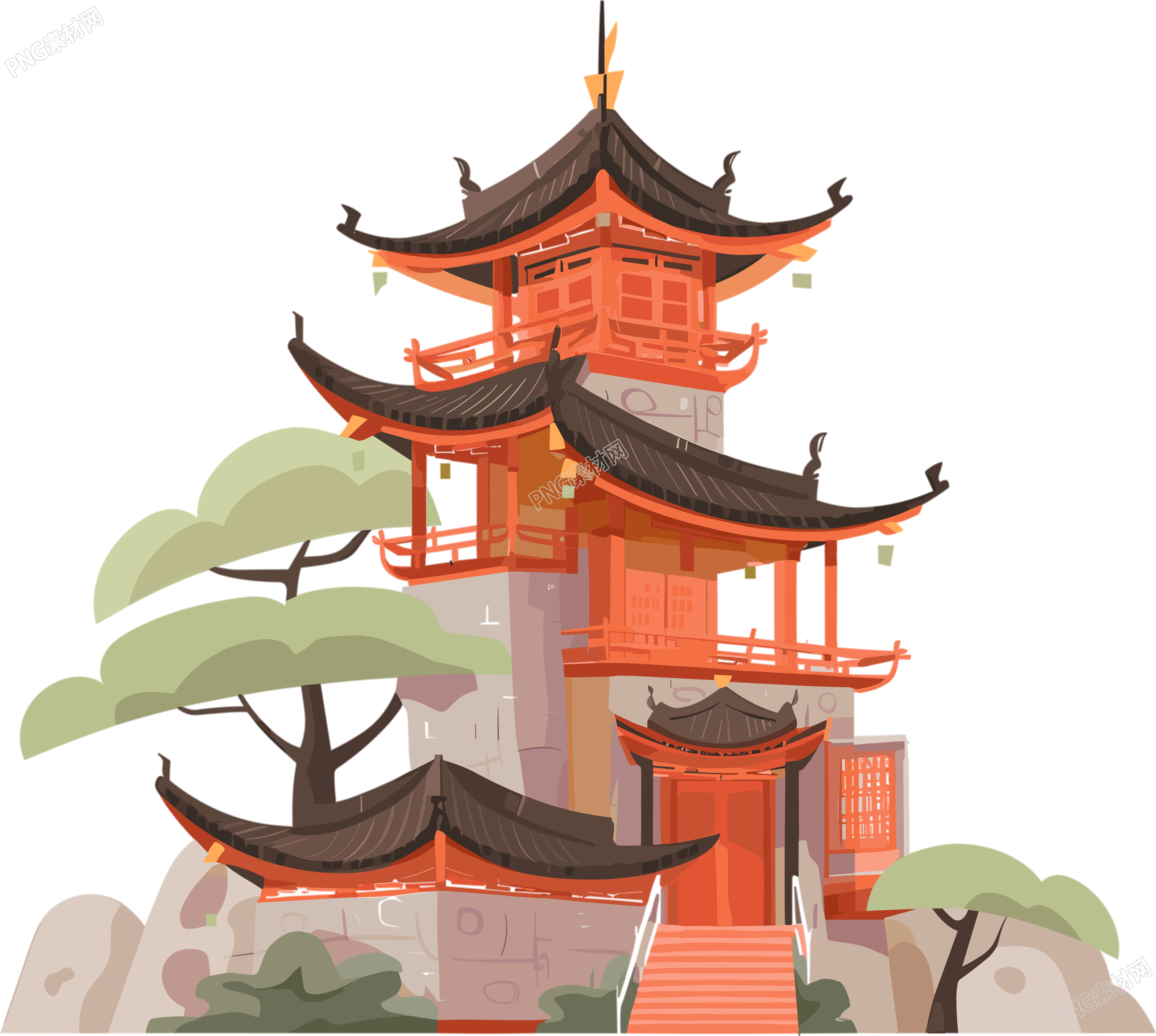 国风阁楼建筑插图