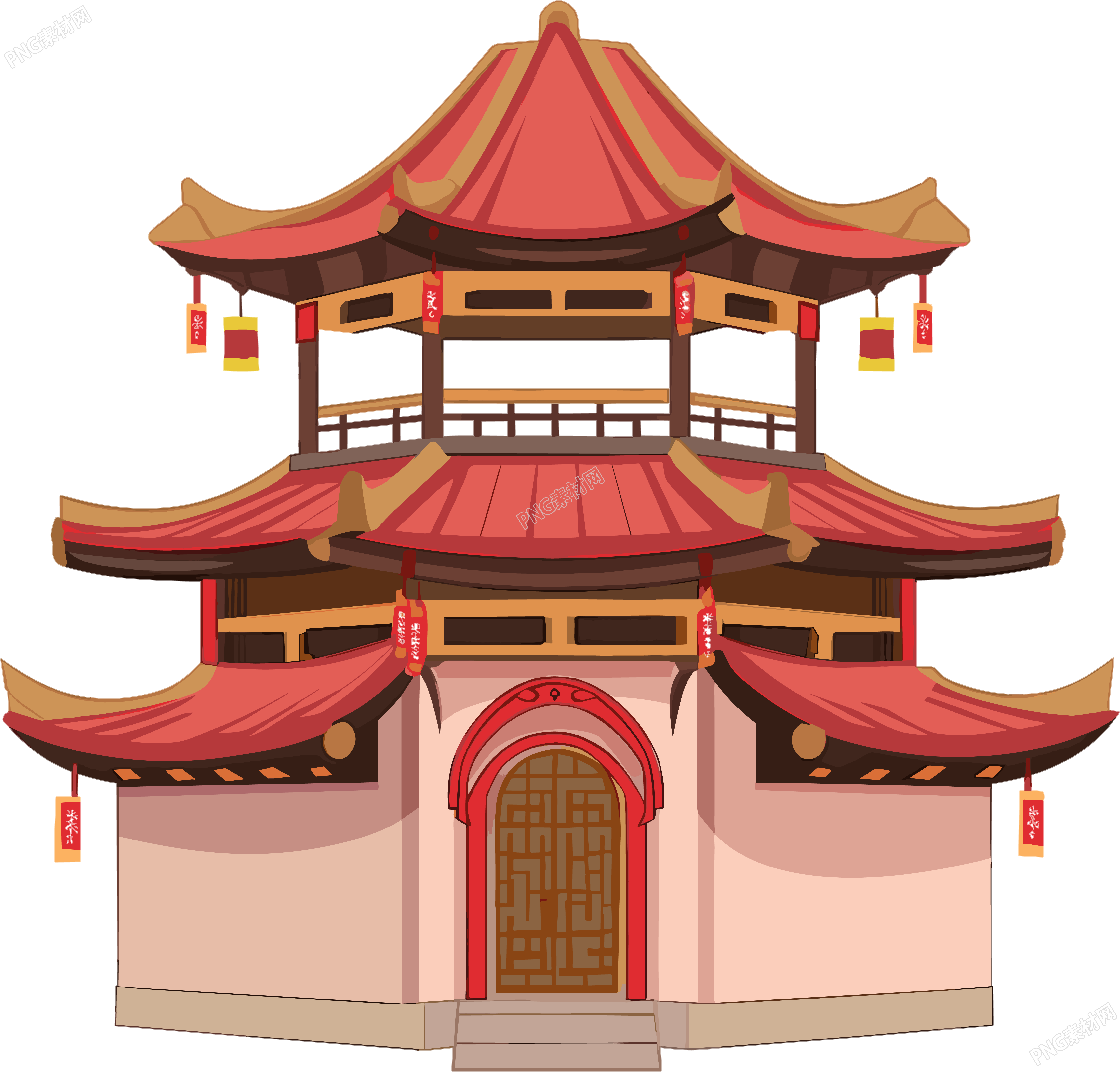 国风阁楼商业插图设计