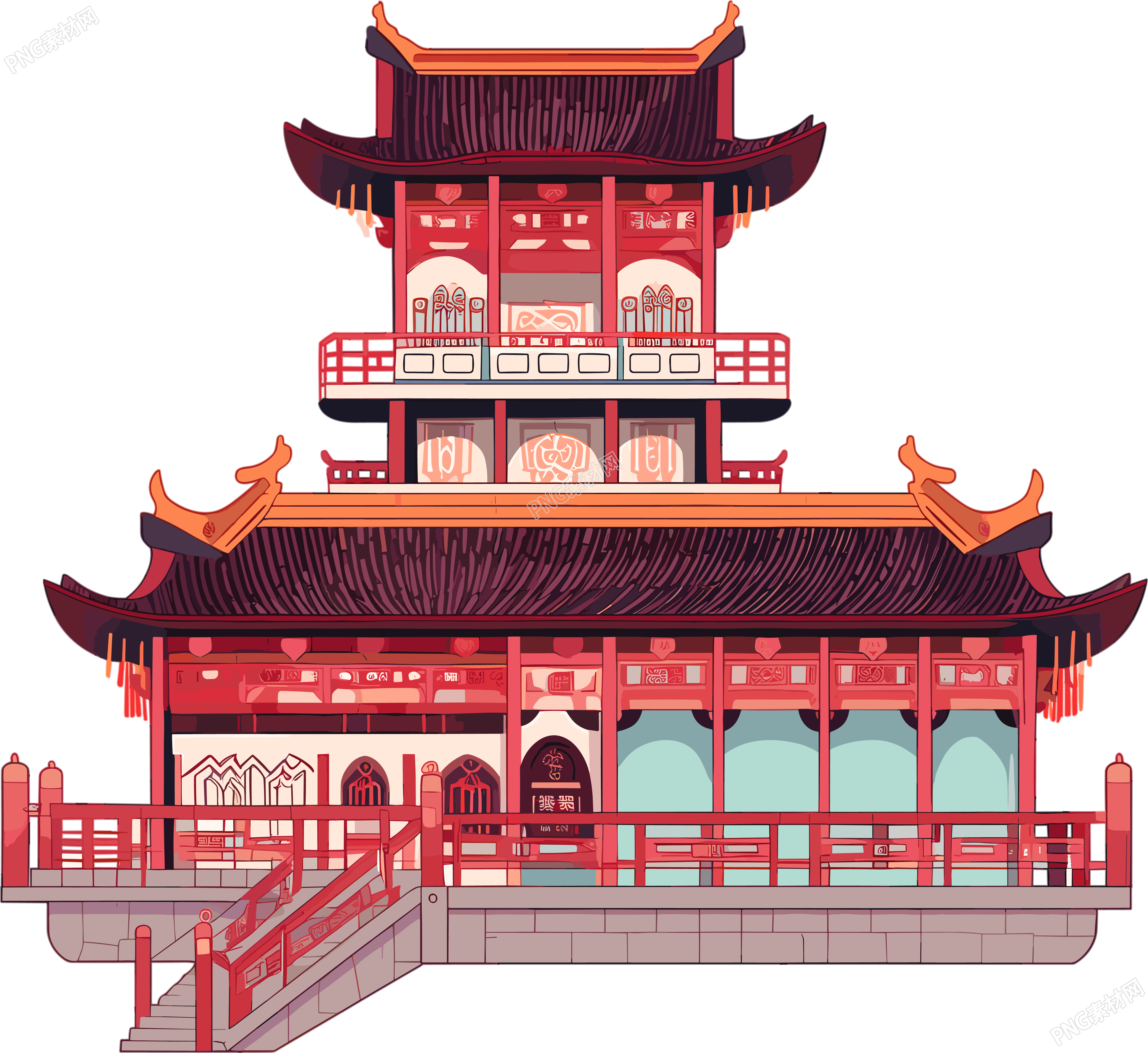 国风阁楼插画
