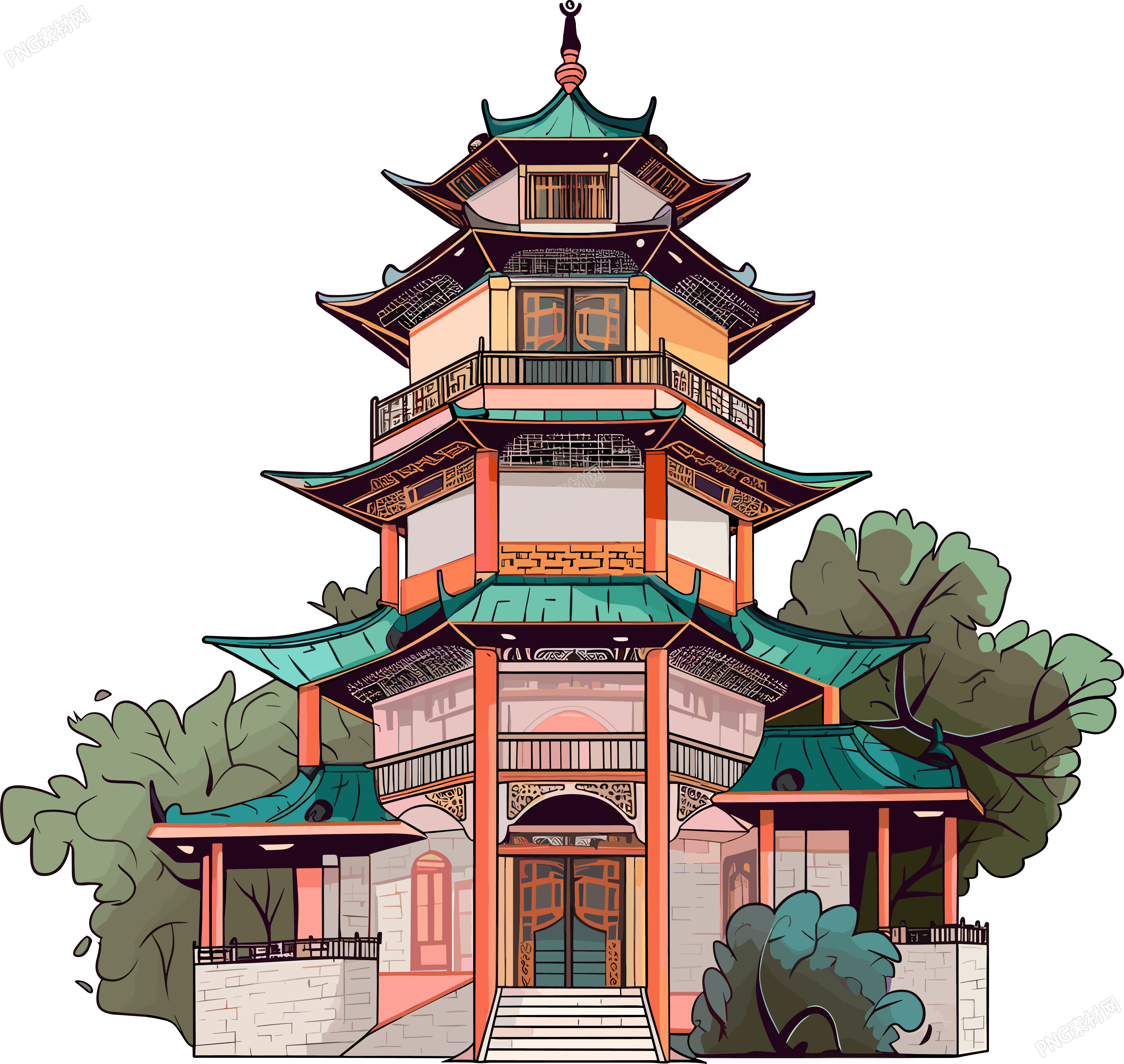 国风阁楼图形素材