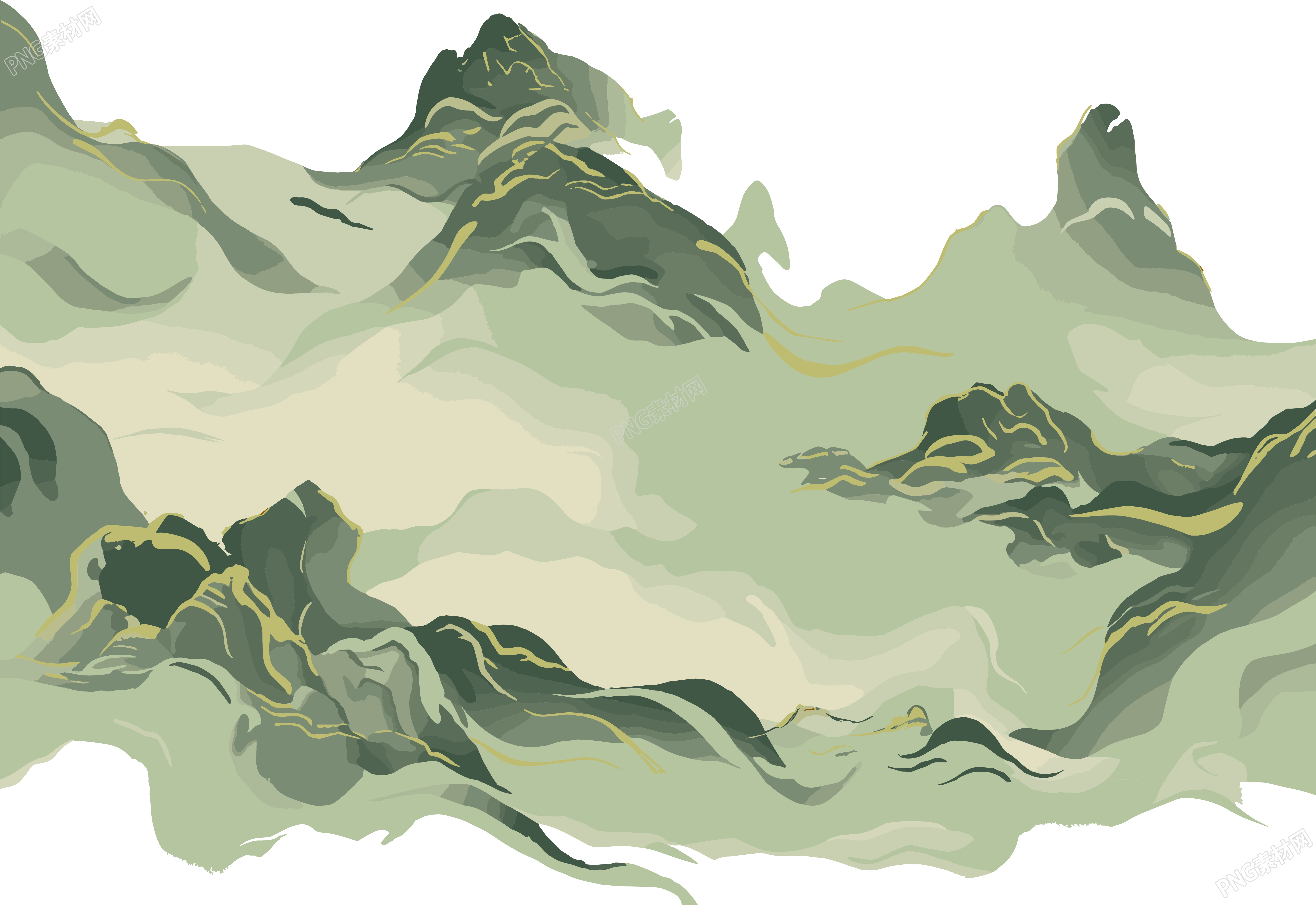 国潮风山脉透明背景插画设计