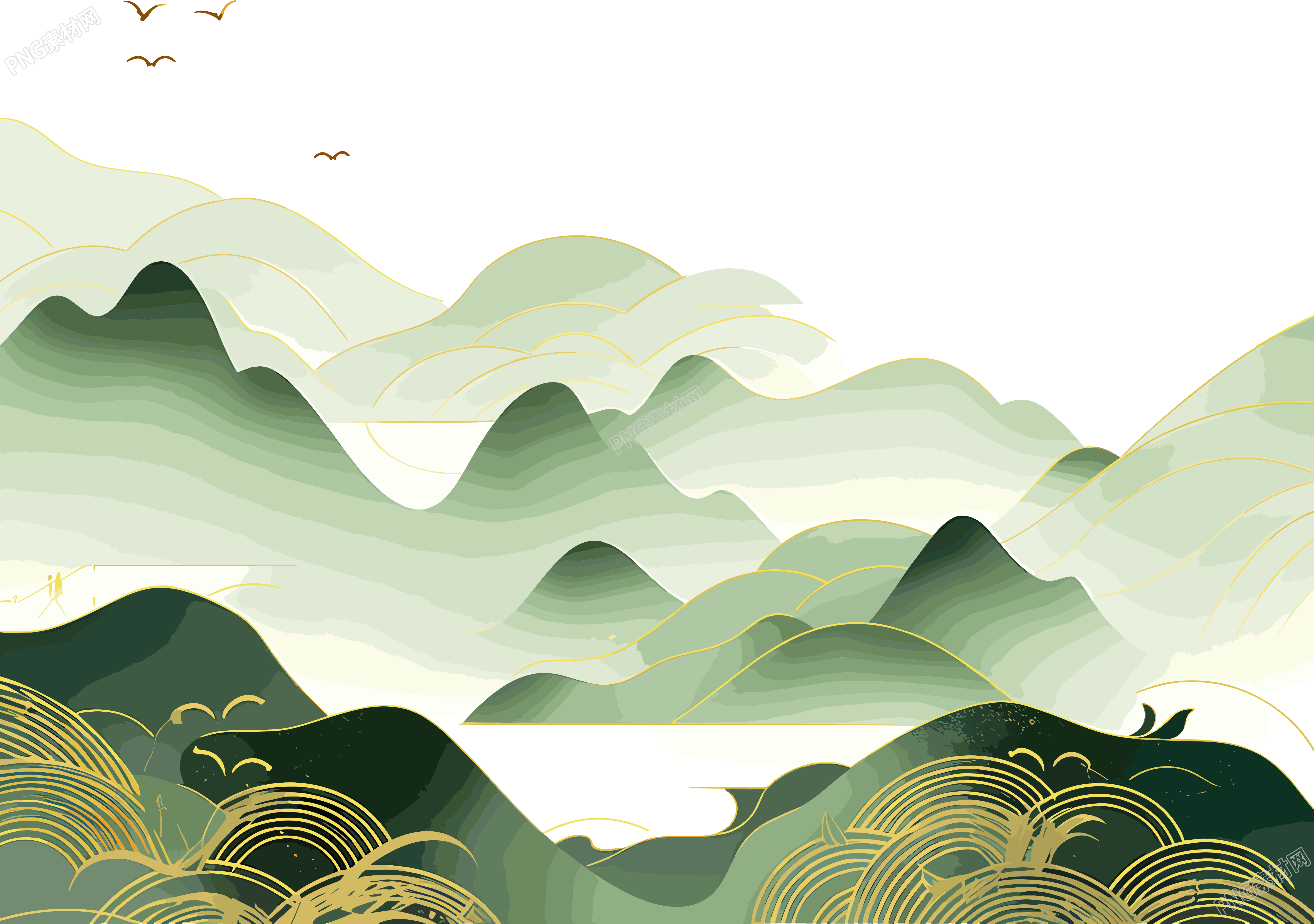 国潮风山脉抽象图形素材