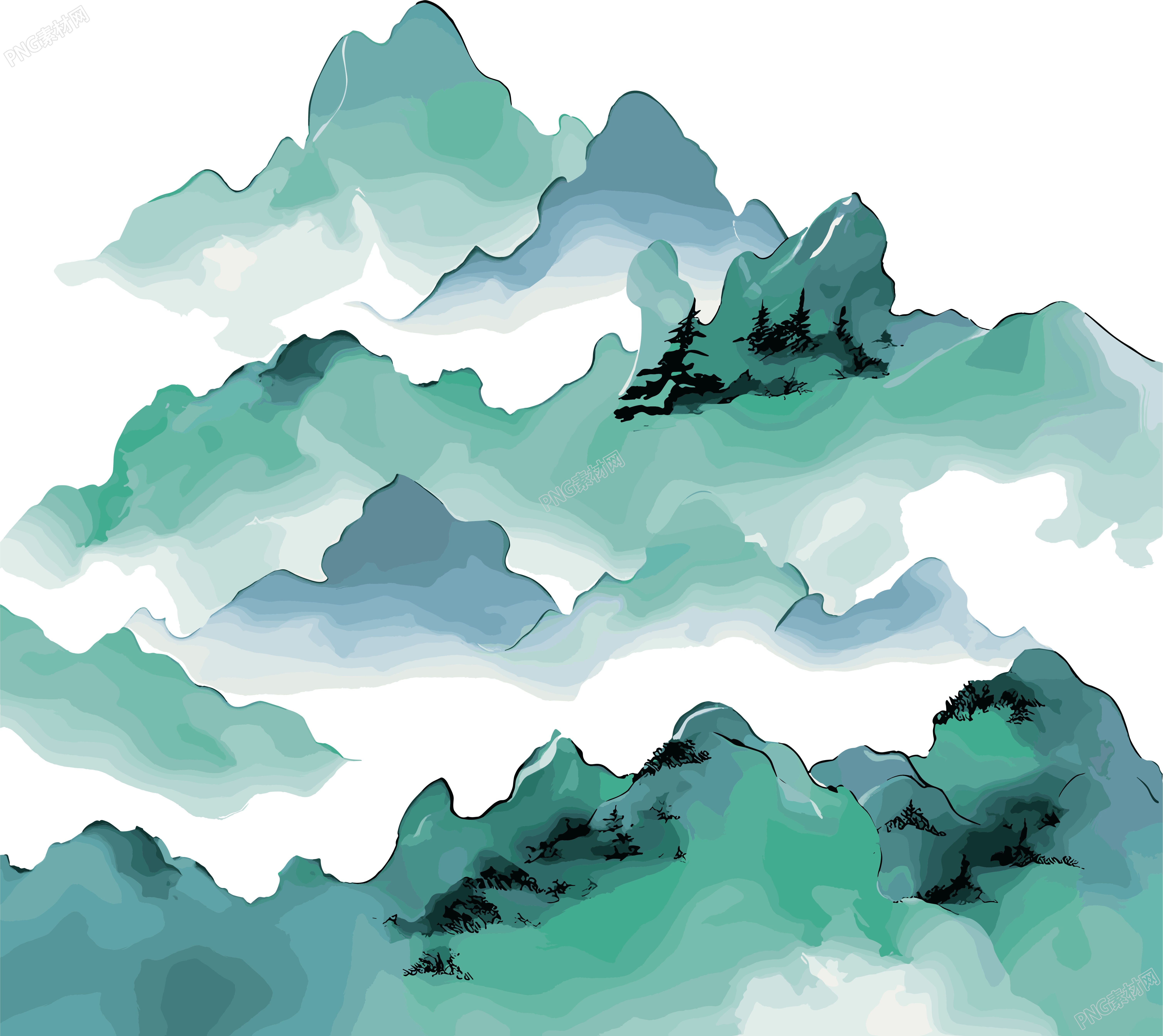 国潮风山脉透明背景图形素材