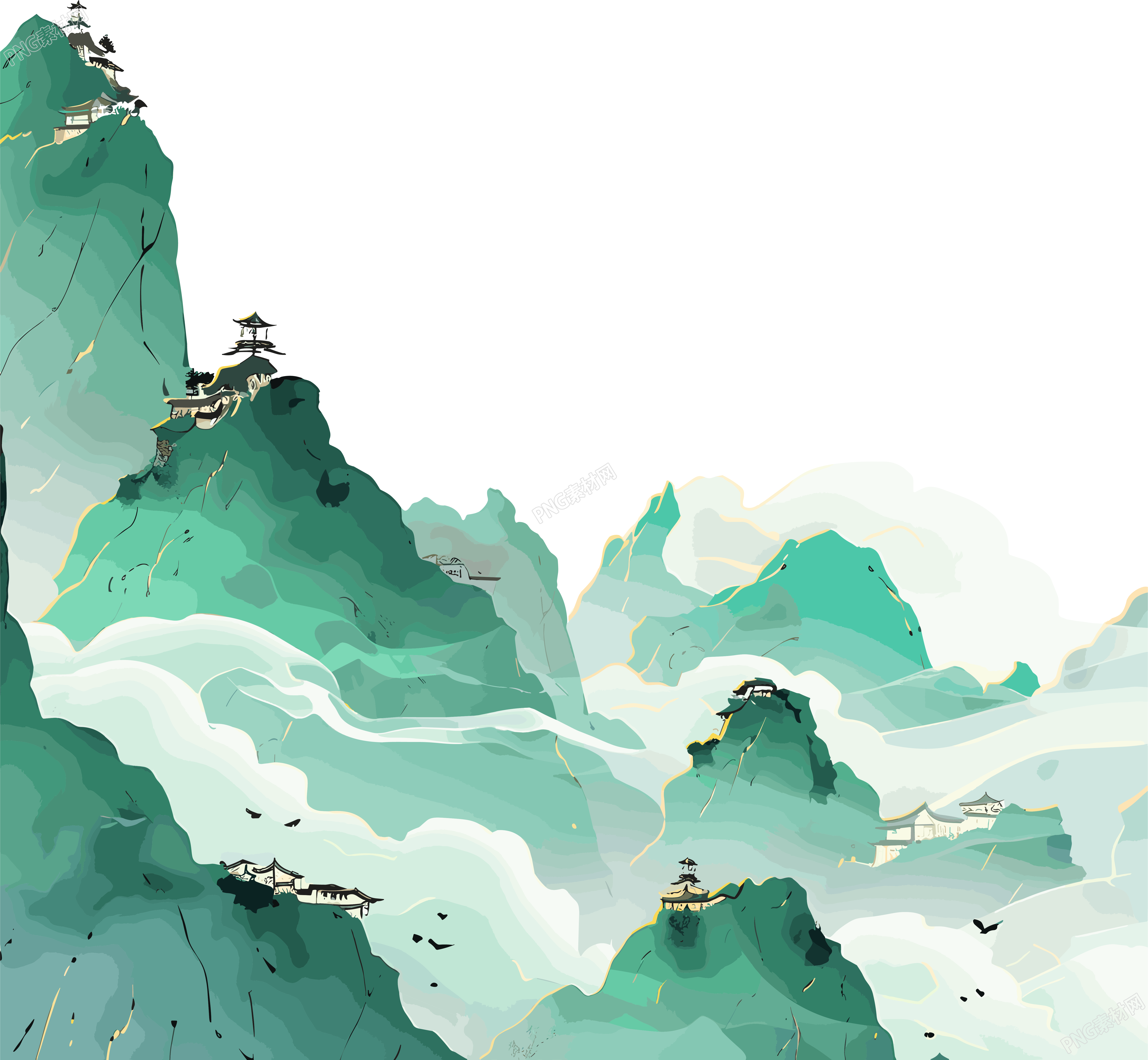 镀金国潮风山脉图形设计插画