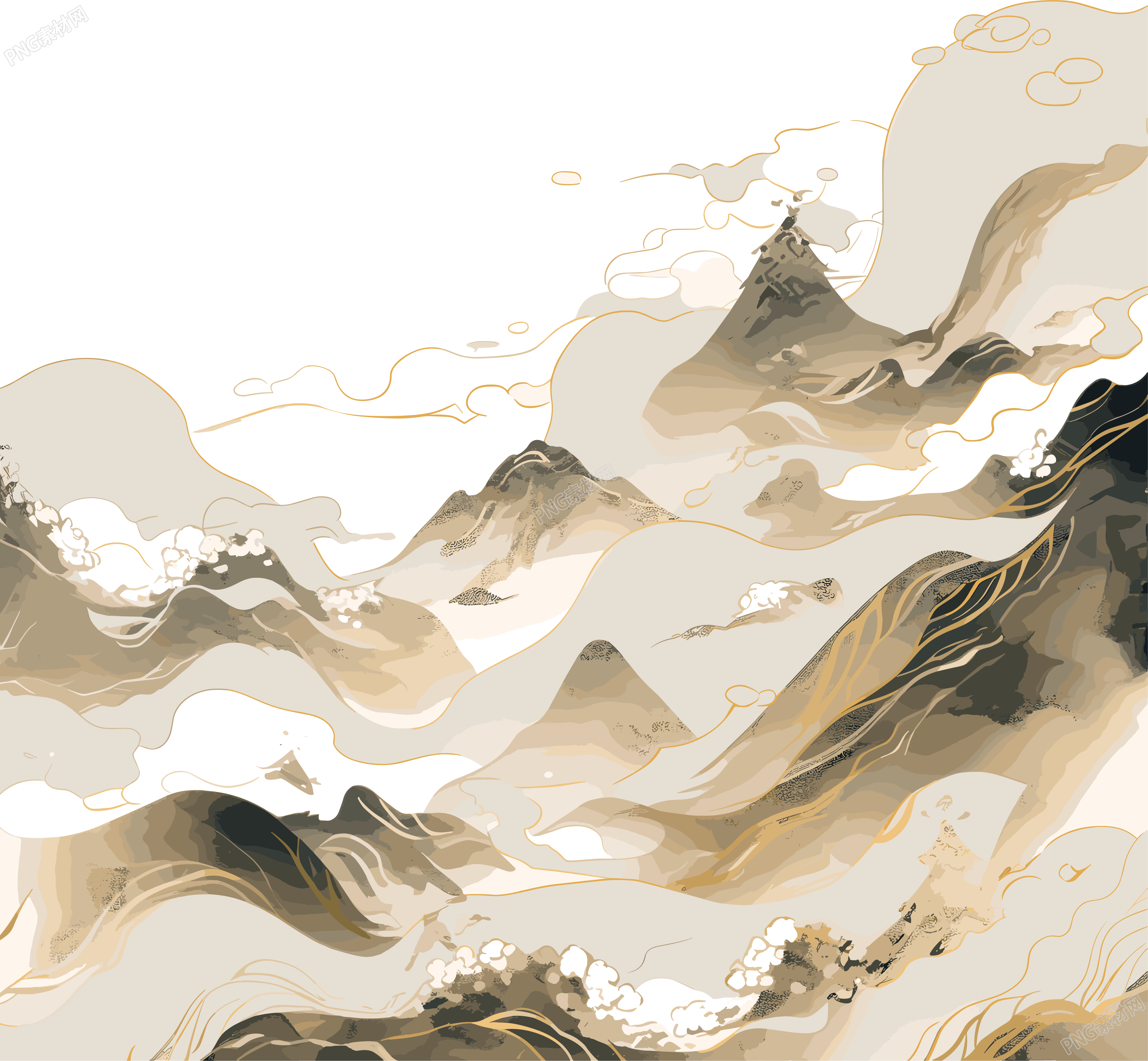 镀金国潮风山脉抽象素材