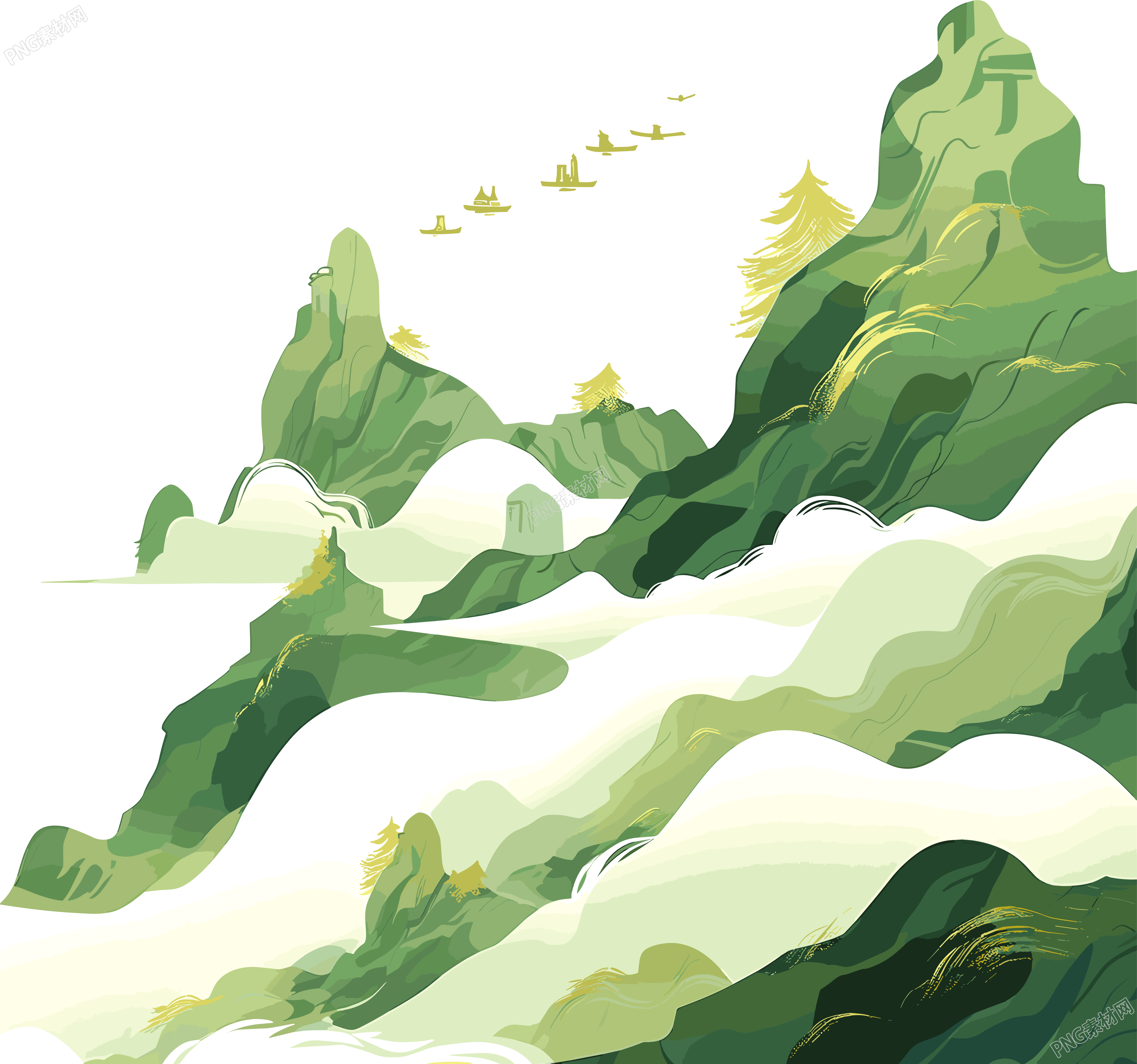镀金国潮风山脉抽象插图素材