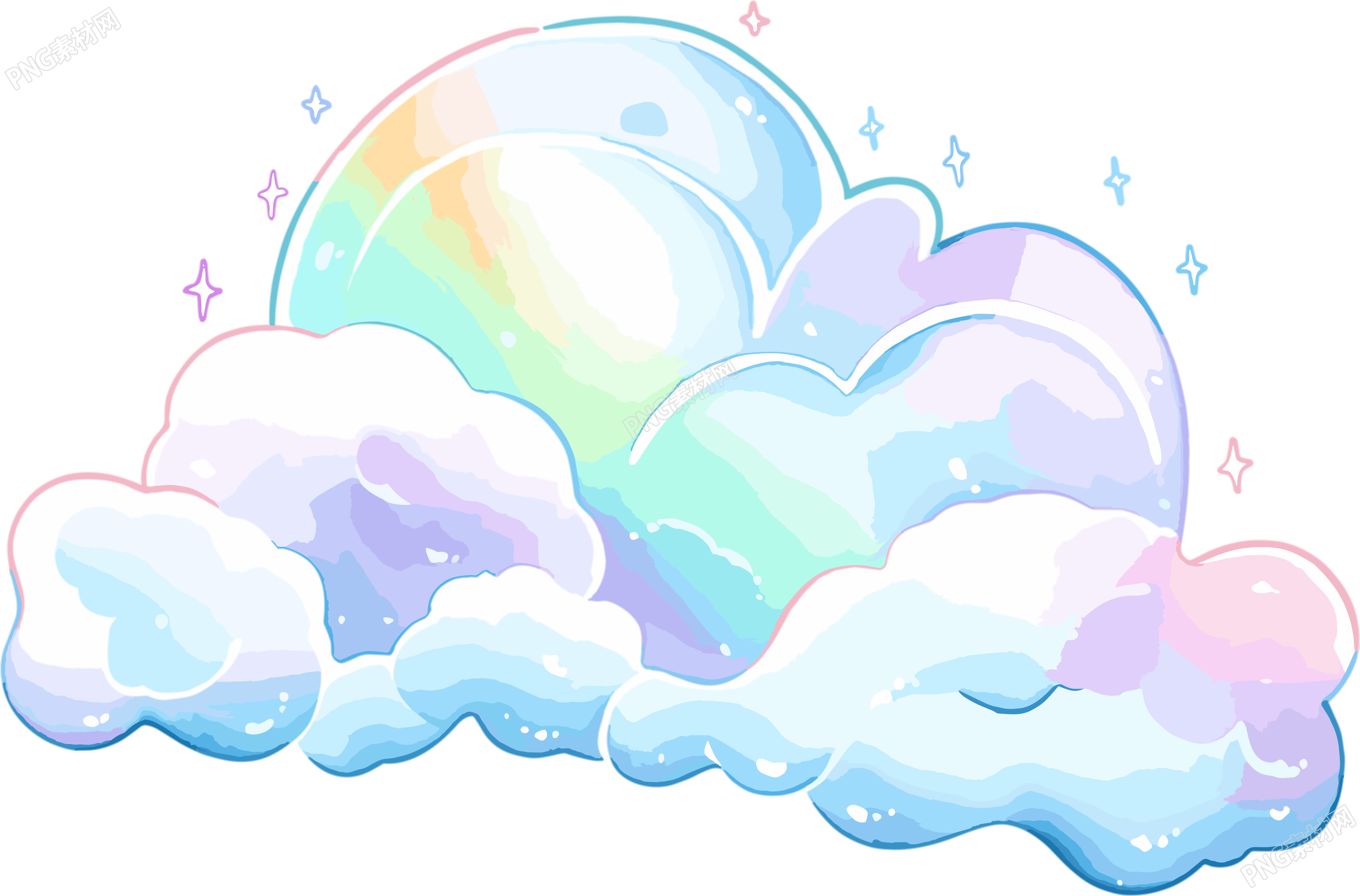 彩虹白云透明背景插畫