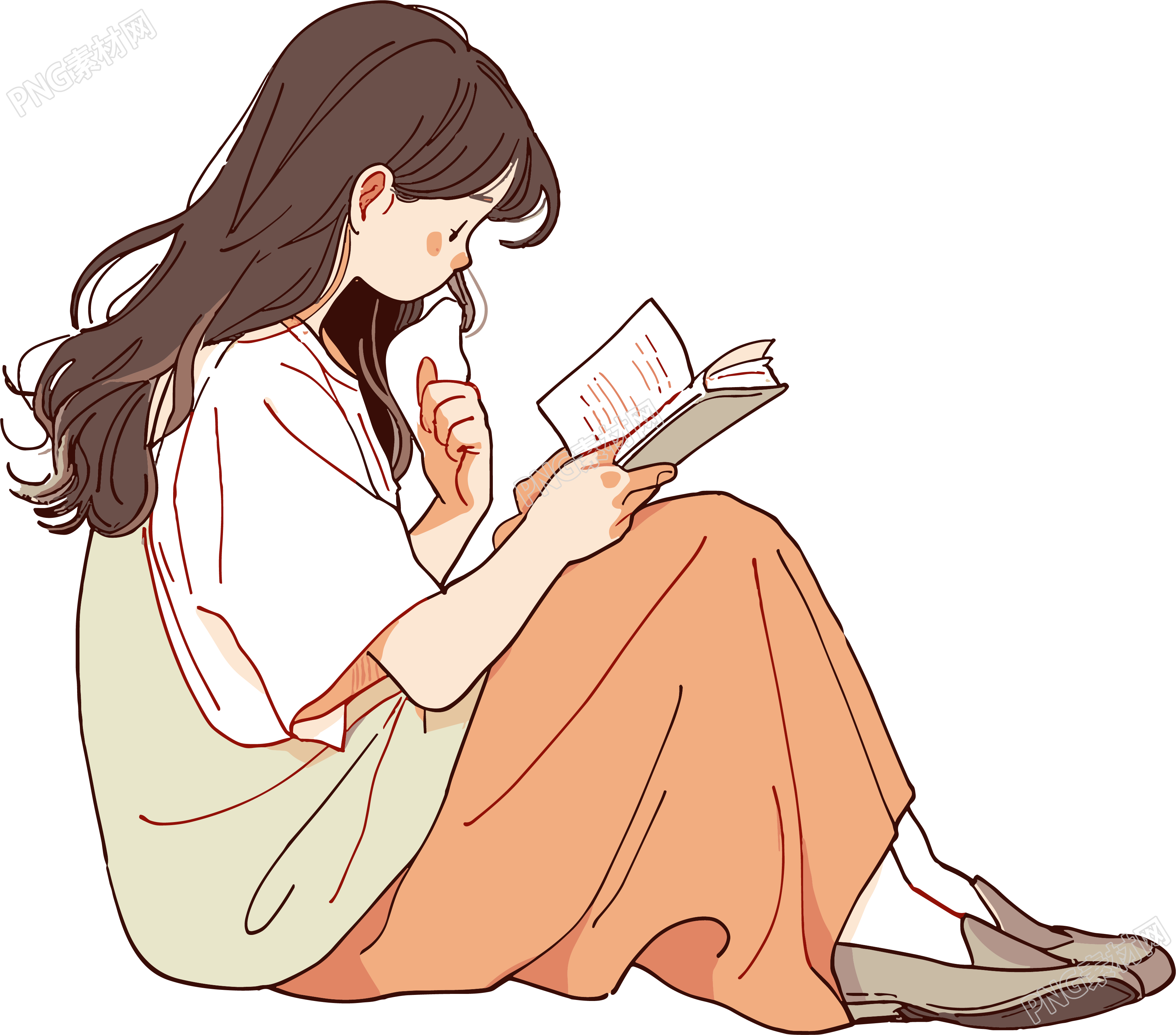 卡通读书透明背景插画