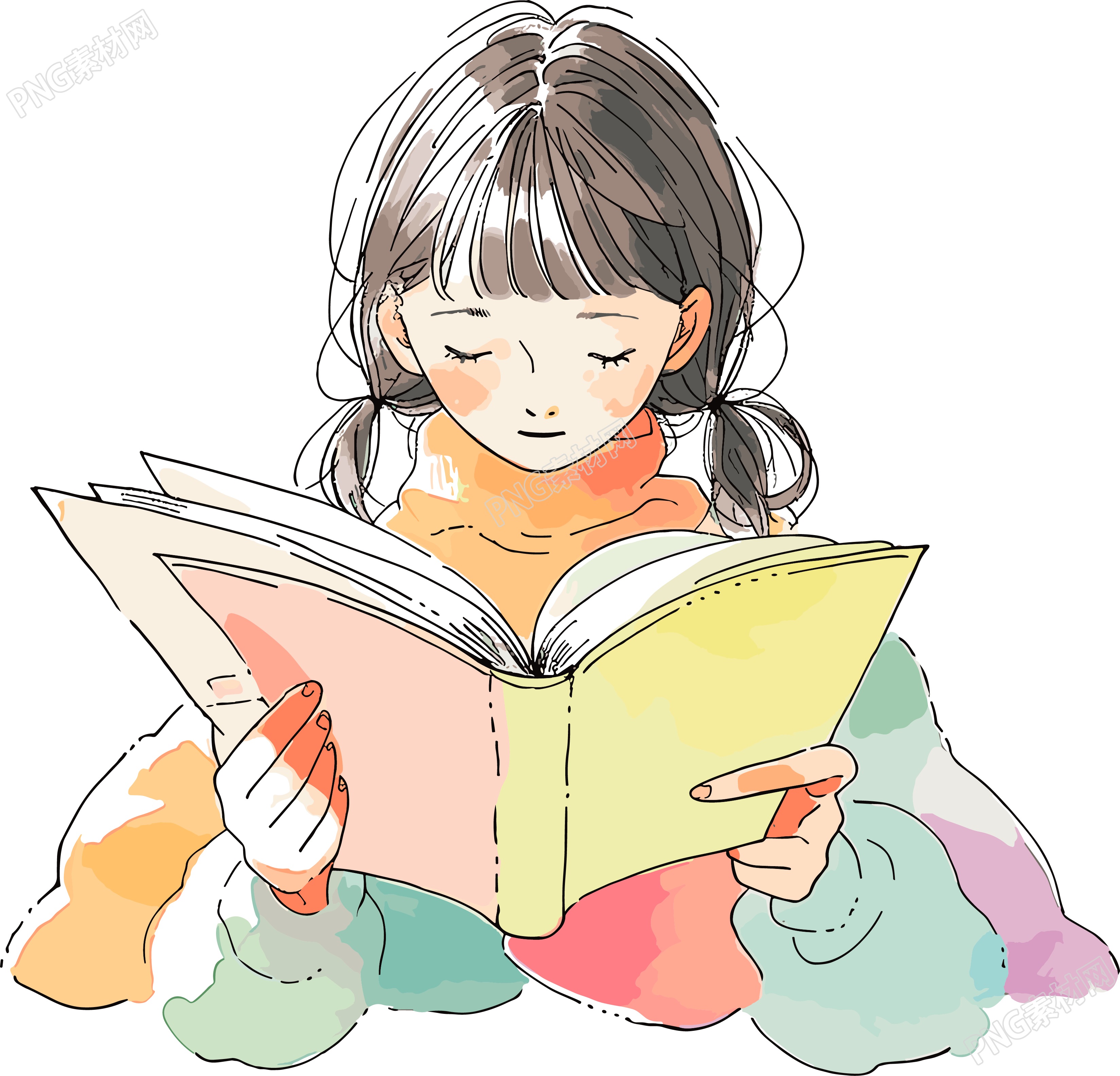 卡通讀書插圖素材