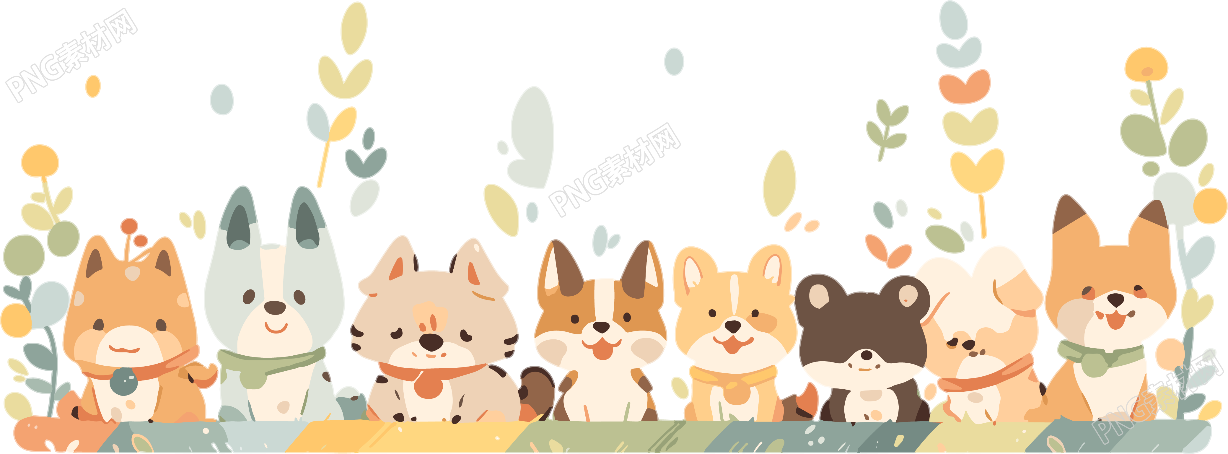 可爱动物边框透明背景插画